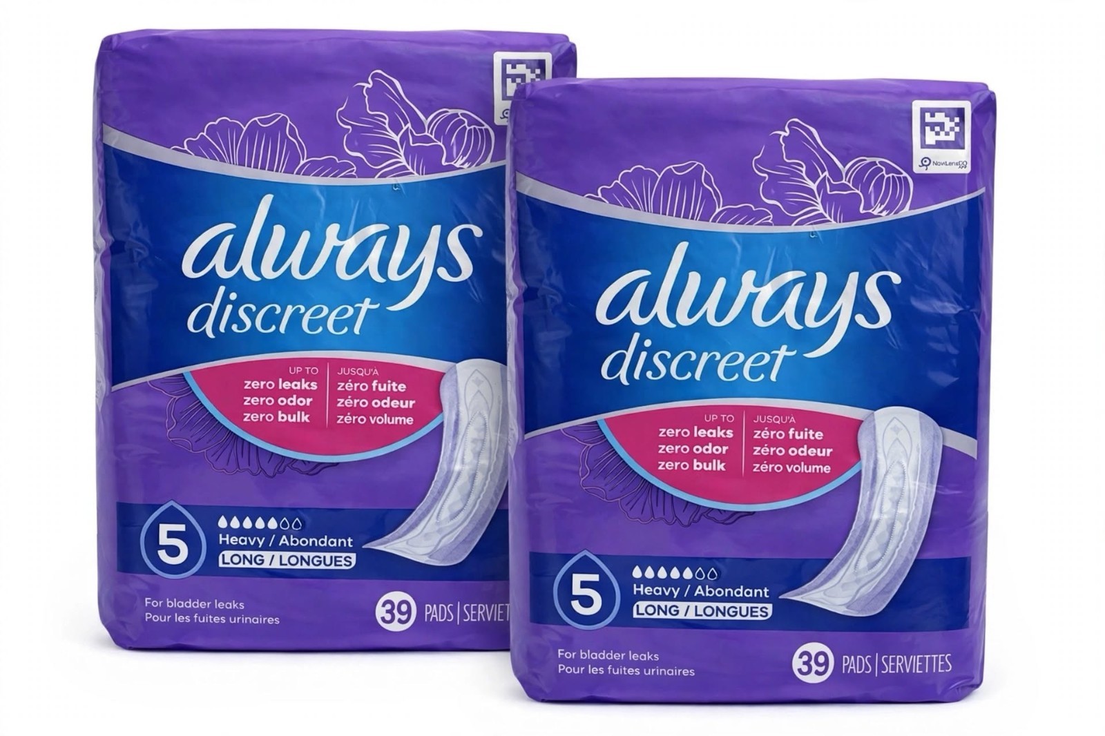 2 Pack Always Discreet - Incontinence Pads Heavy Long, Size 5, 39 Count each