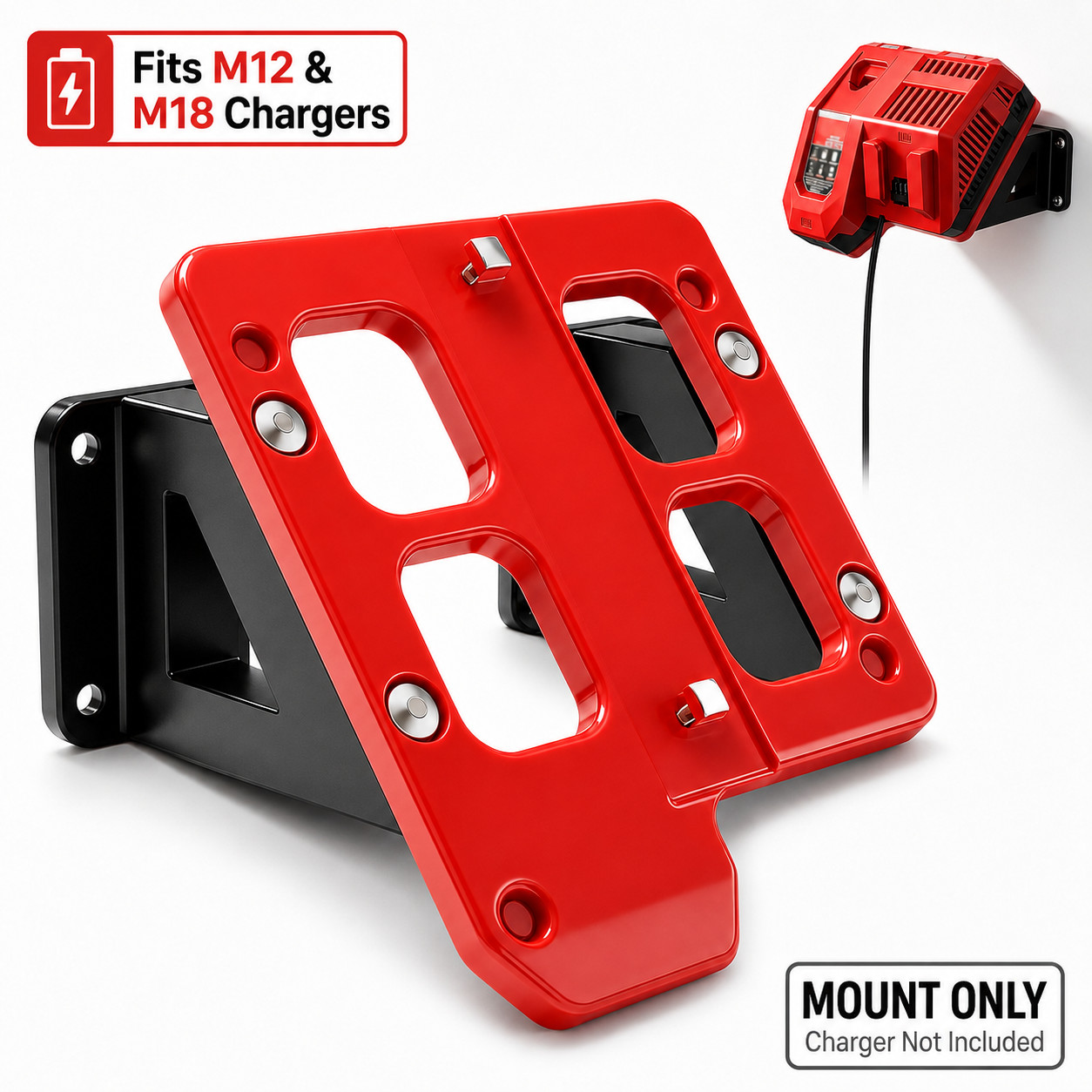 Wall Mount for Milwaukee M12 M18 Charger 48-59-1812 48-59-1808 Red Holder Wall Mount for Milwaukee M12 M18 Charger 48-59-1812 48-59-1808 Red Holder