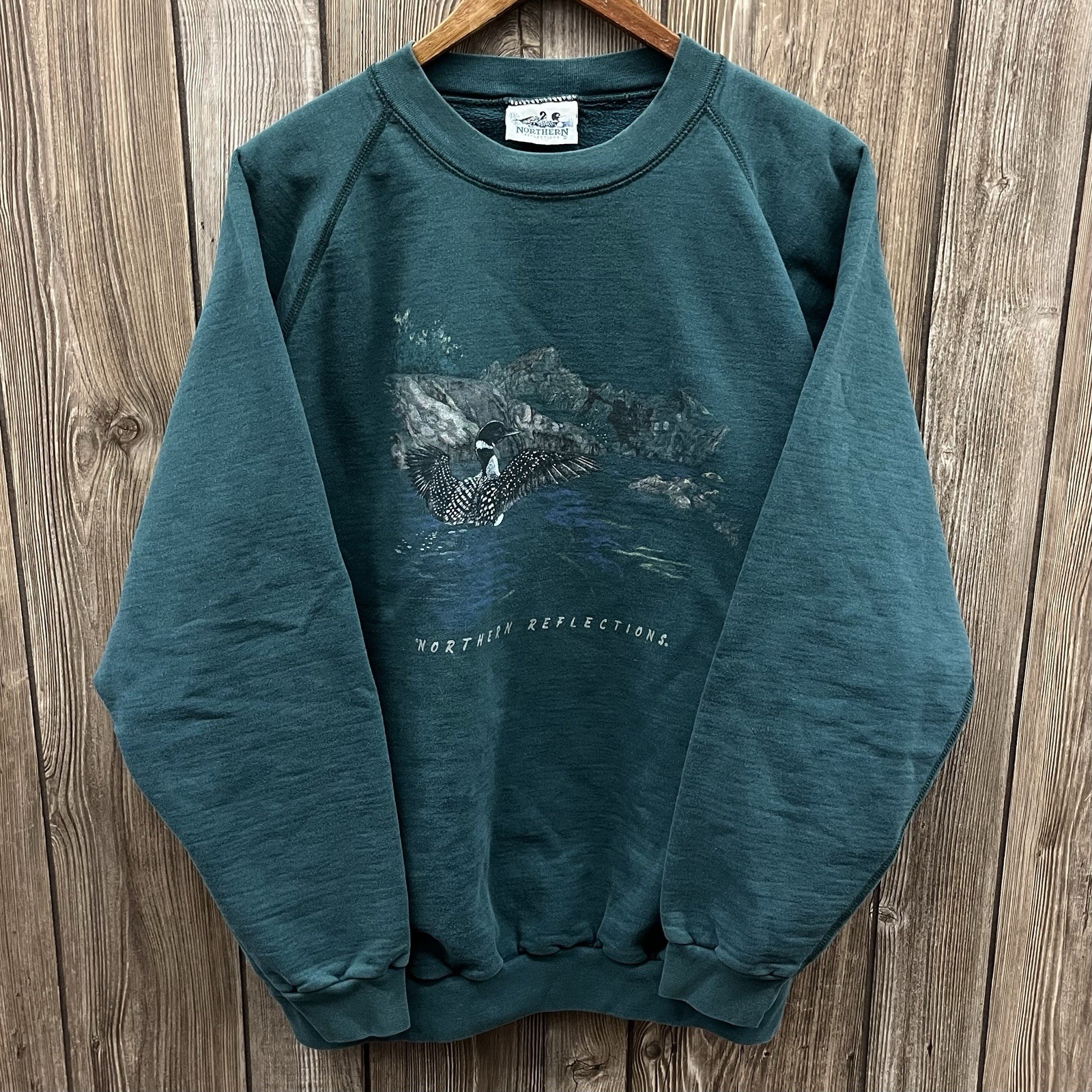 Vintage Northern Reflections Loon Animal Nature Crewneck Sweatshirt Green XL Vintage Northern Reflections Loon Animal Nature Crewneck Sweatshirt Green XL