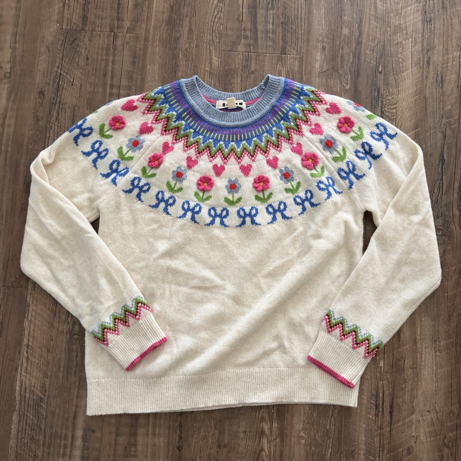 Boden Sweater Edie Fair Isle Jumper Size Medium 3D Floral  Wool Alpaca Knit
