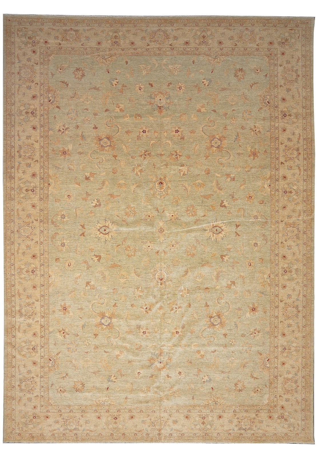 14x20\'  Natural Quality Light Green Gold Brown Chobi Peshawar Rug 15423