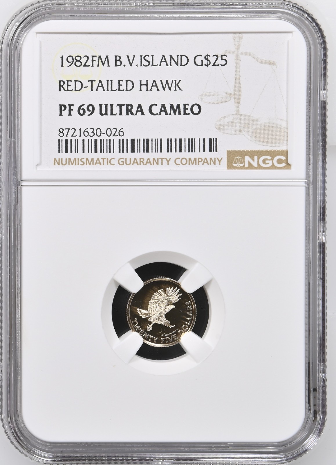 1982-FM British Virgin Island $25 Dollars Red-Tailed Hawk Gold Coin NGC PF69UC
