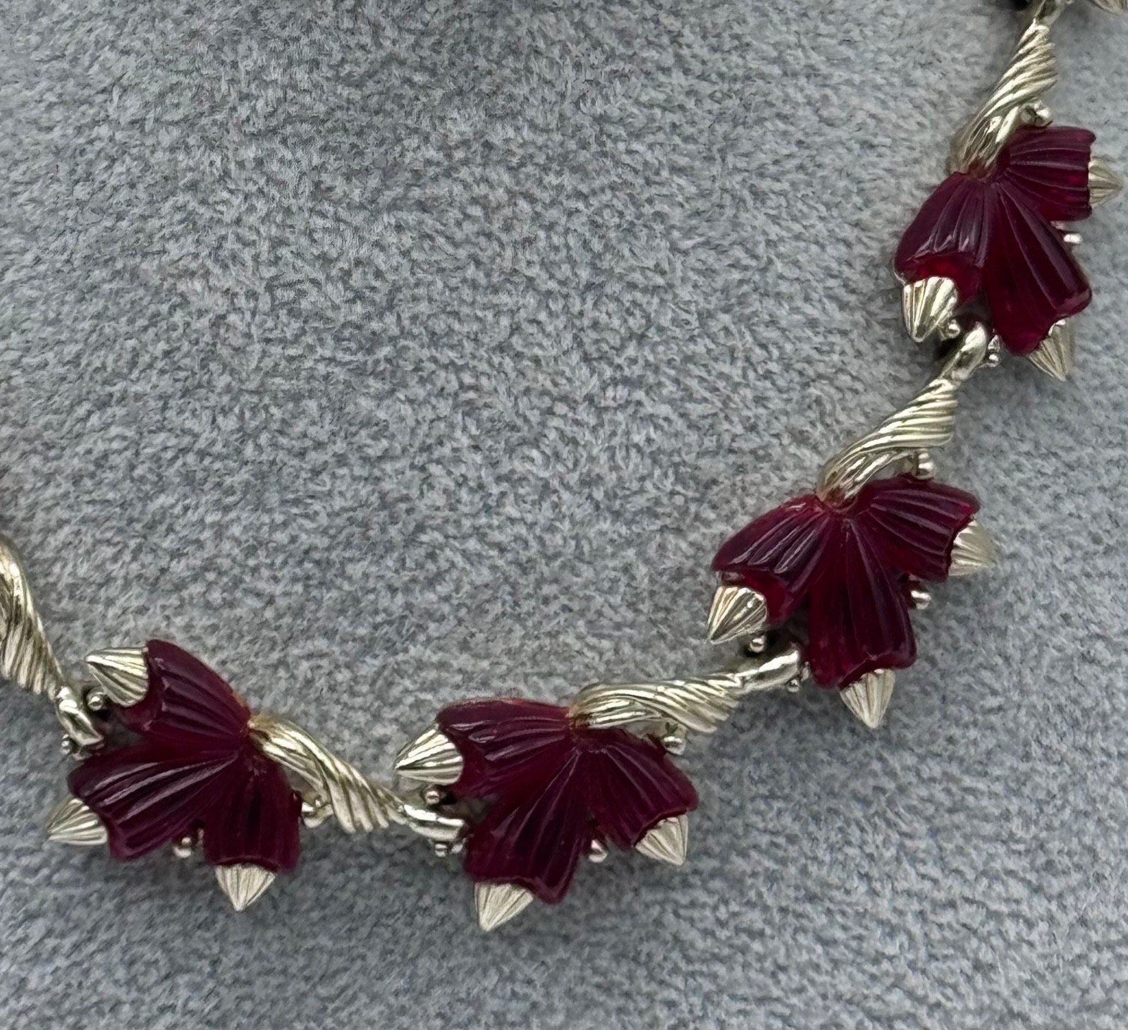 Vintage Marvella Necklace Red Molded Plastic and Gold Tone Choker Signed