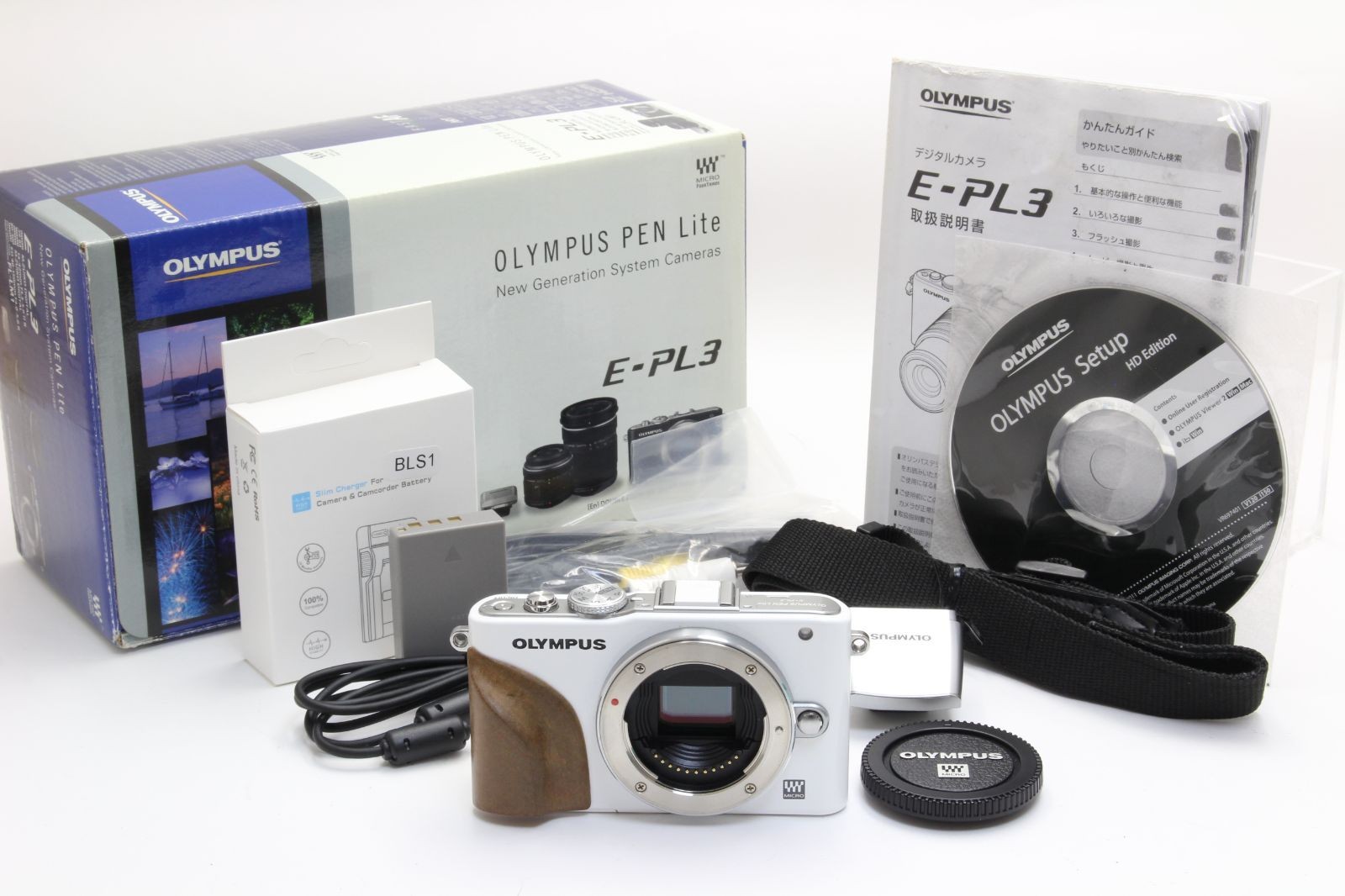[ Excellent ] OLYMPUS PEN Lite E-PL3 12.3MP White DSLR Camera w/ Battery, Flash