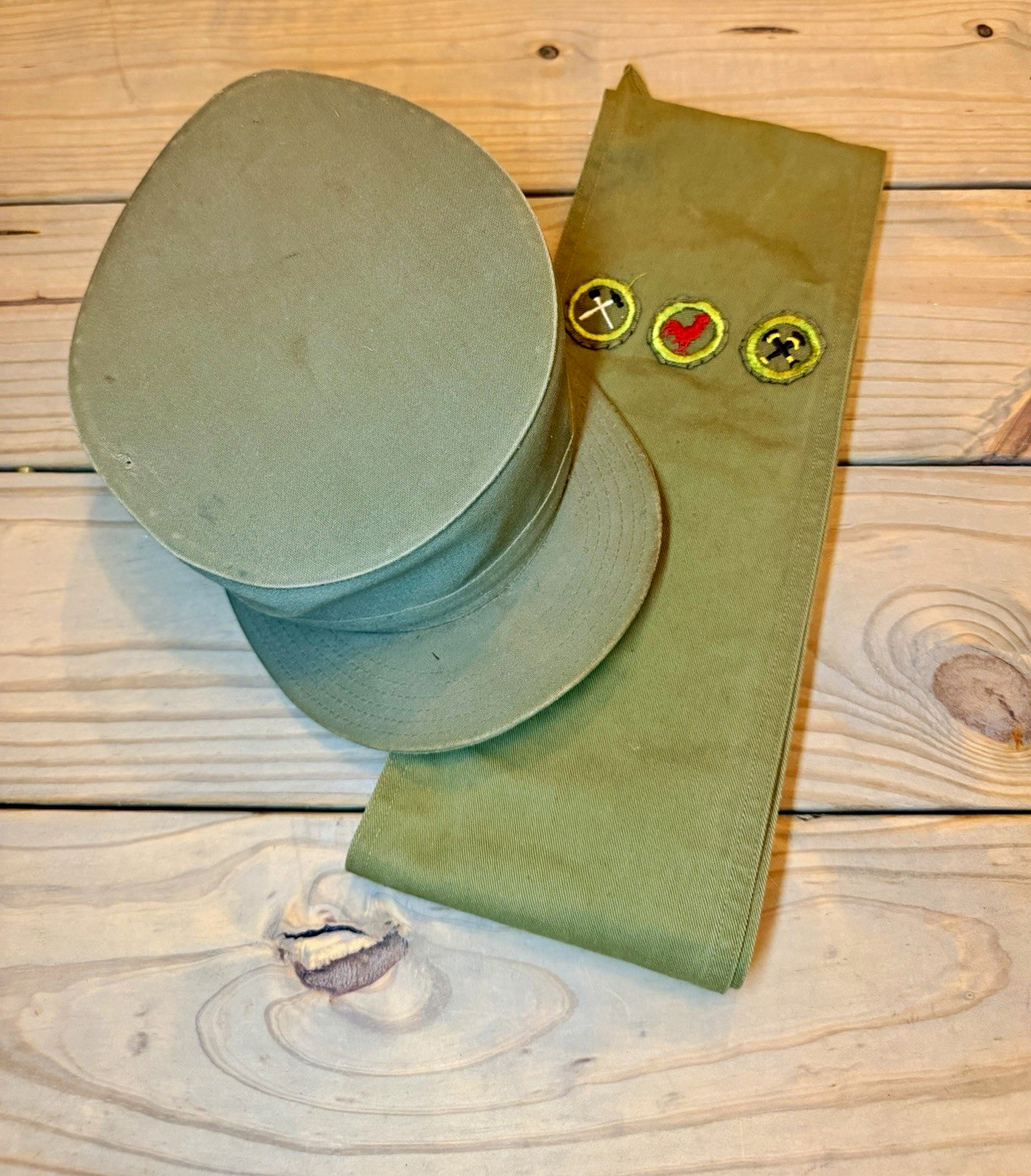 VTG 1950s Boy Scouts Garrison Kepi Field Cap Sash Masonry Rooster Blacksmithing⁠