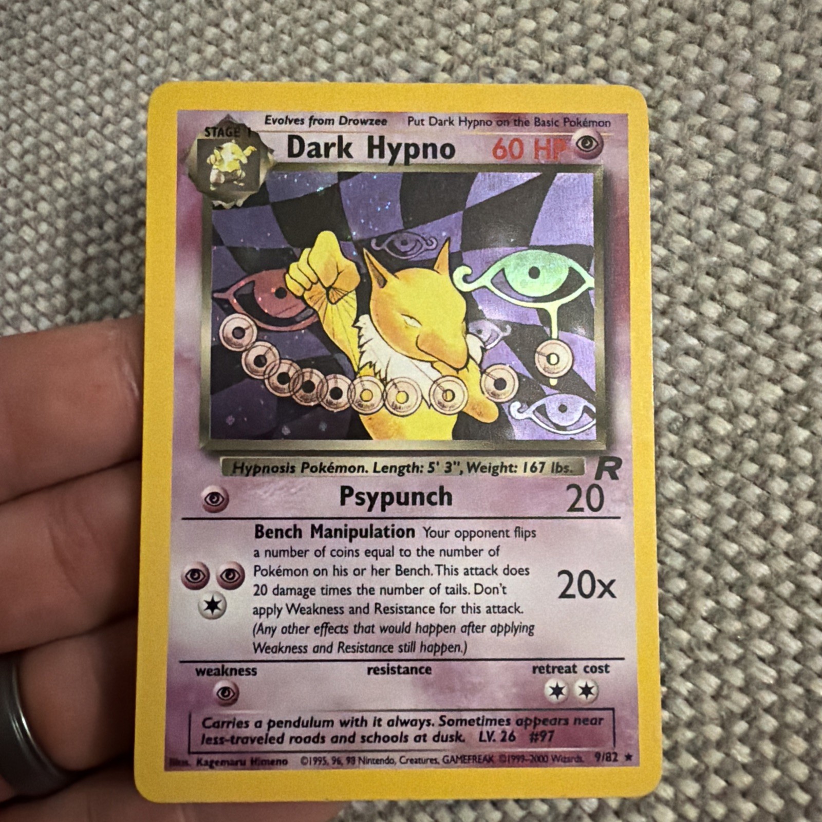 Pokemon Dark Hypno 9/82 Team Rocket Holo Rare Unlimited 2000 English 60 HP Pokemon Dark Hypno 9/82 Team Rocket Holo Rare Unlimited 2000 English 60 HP
