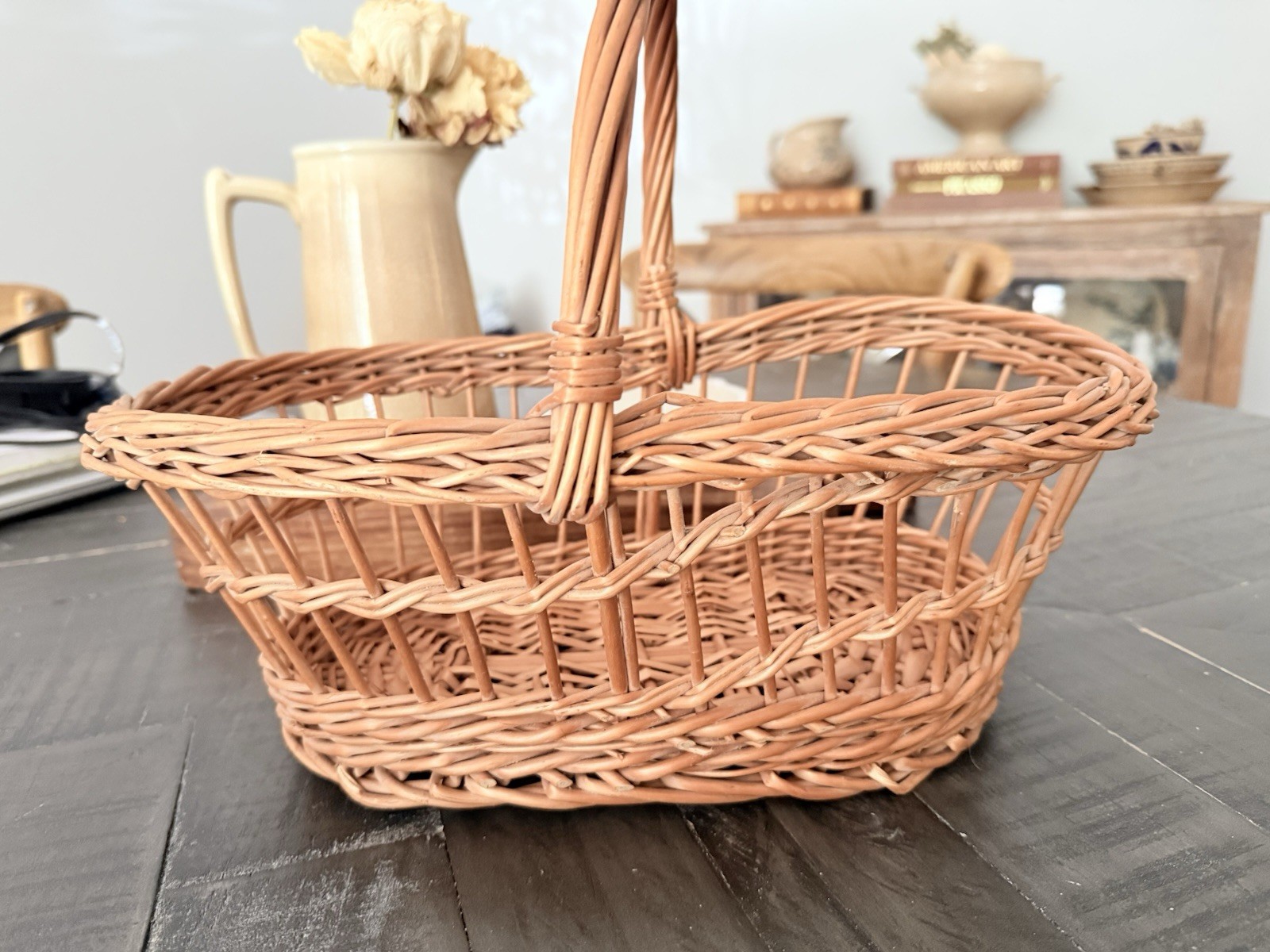 Small  Rustic Vintage French Strawberry Basket, primitive 13” L