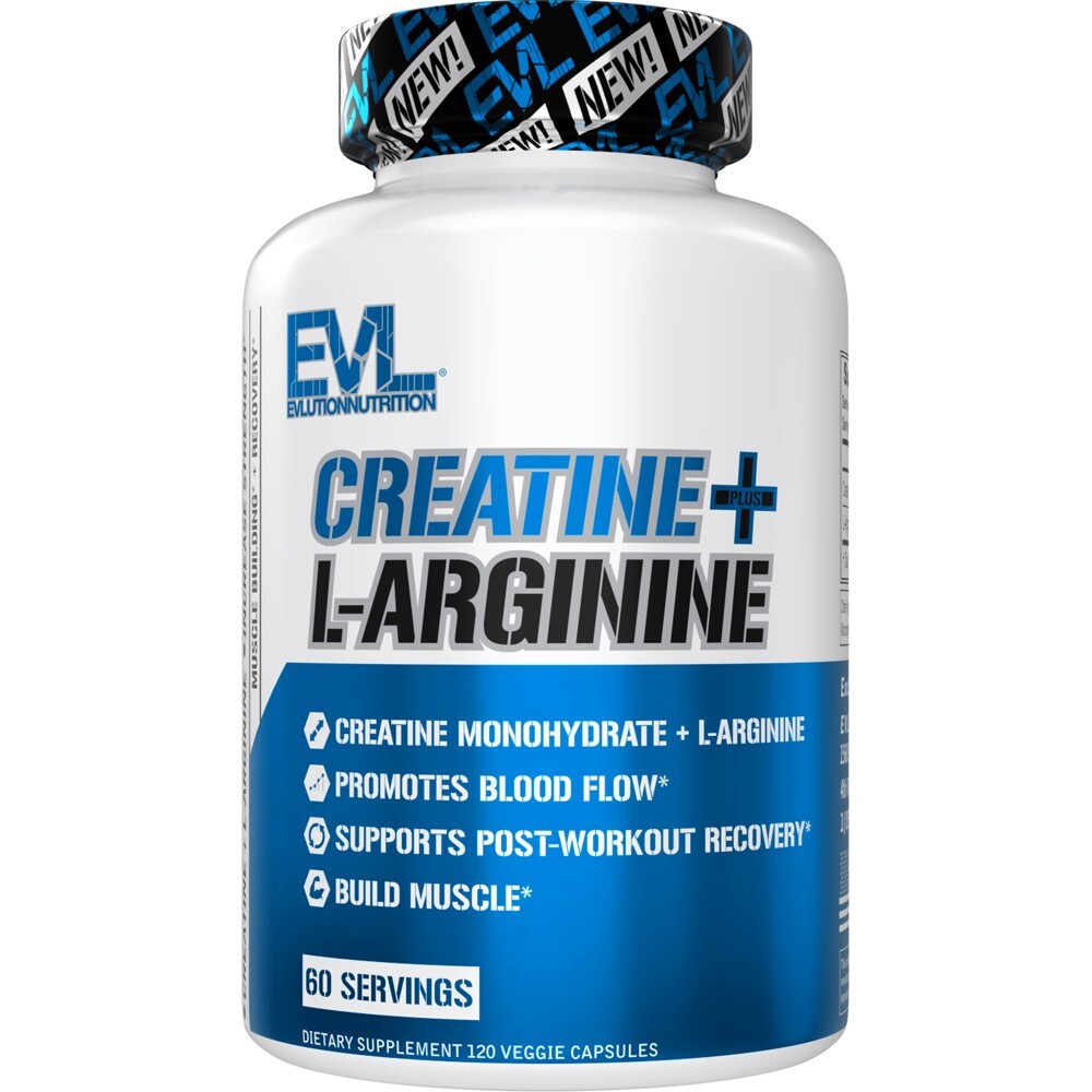 Evlution Nutrition Creatine + L-Arginine - 60 Servings -120 Veggie Capsules