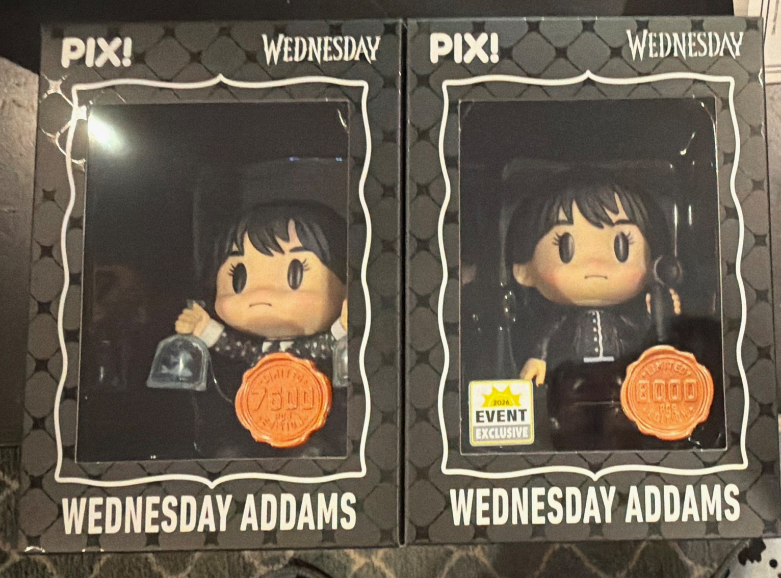 Thrilljoy PIX Wednesday Addams Vinyl Figure 2 pack commons.