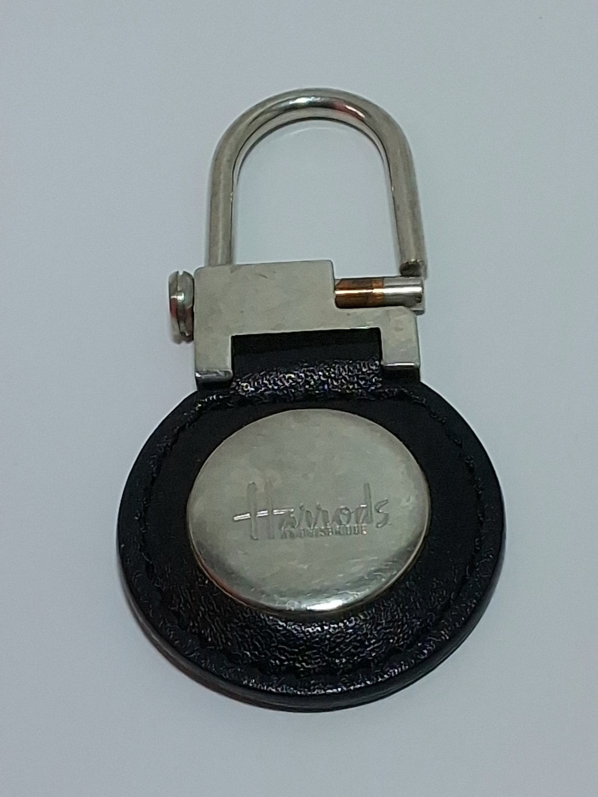 Harrods Knightsbridge London Keychain Metal & Leather Fob Ring Vintage