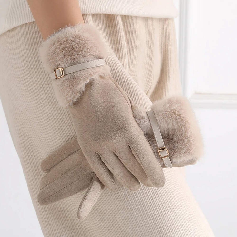 Women\'s winter gloves with plush lining, warm, windproof, cold-resistant, with p