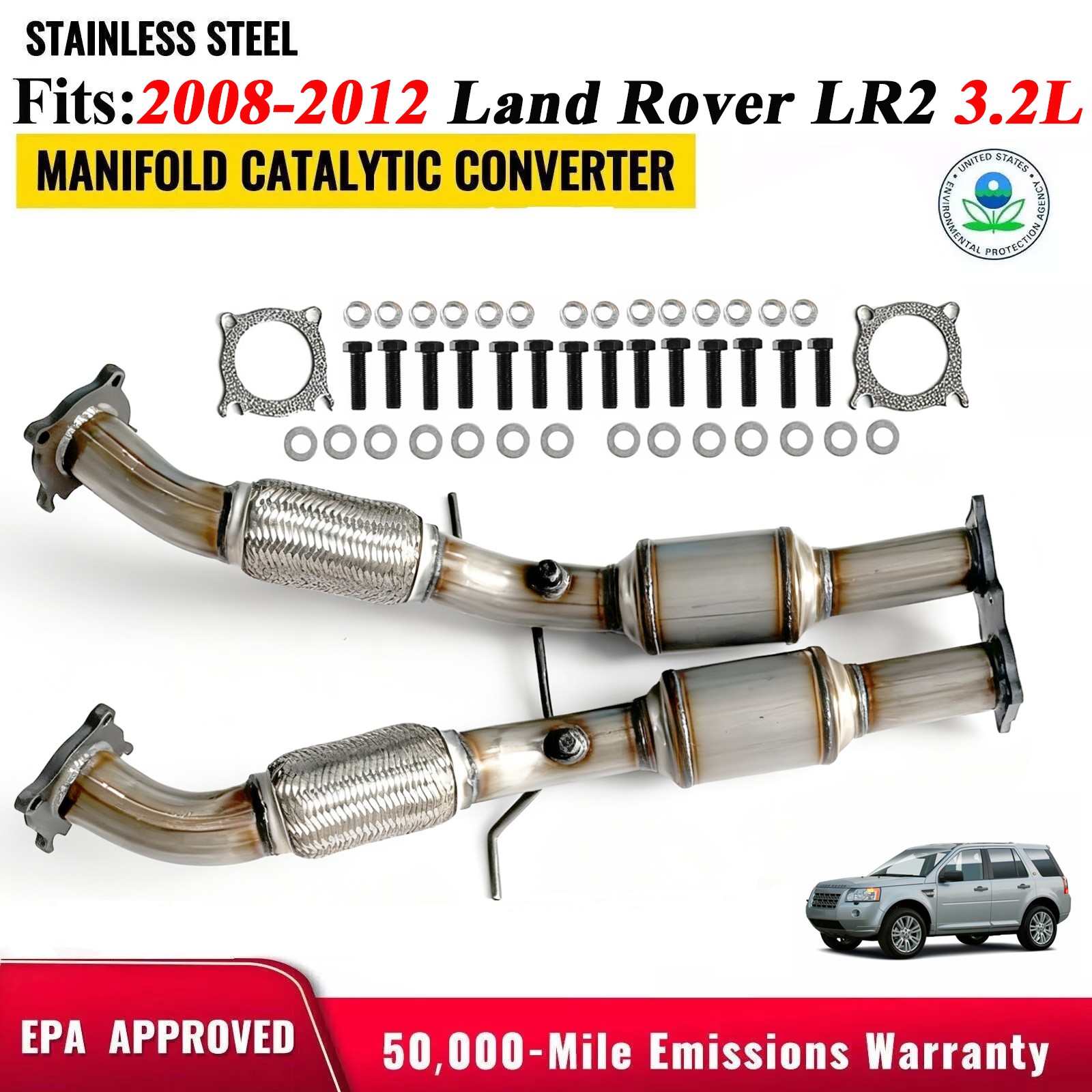 Fits: 2008-2012 LAND ROVER LR2 3.2L Flex Pipe Exhaust Catalytic Converter