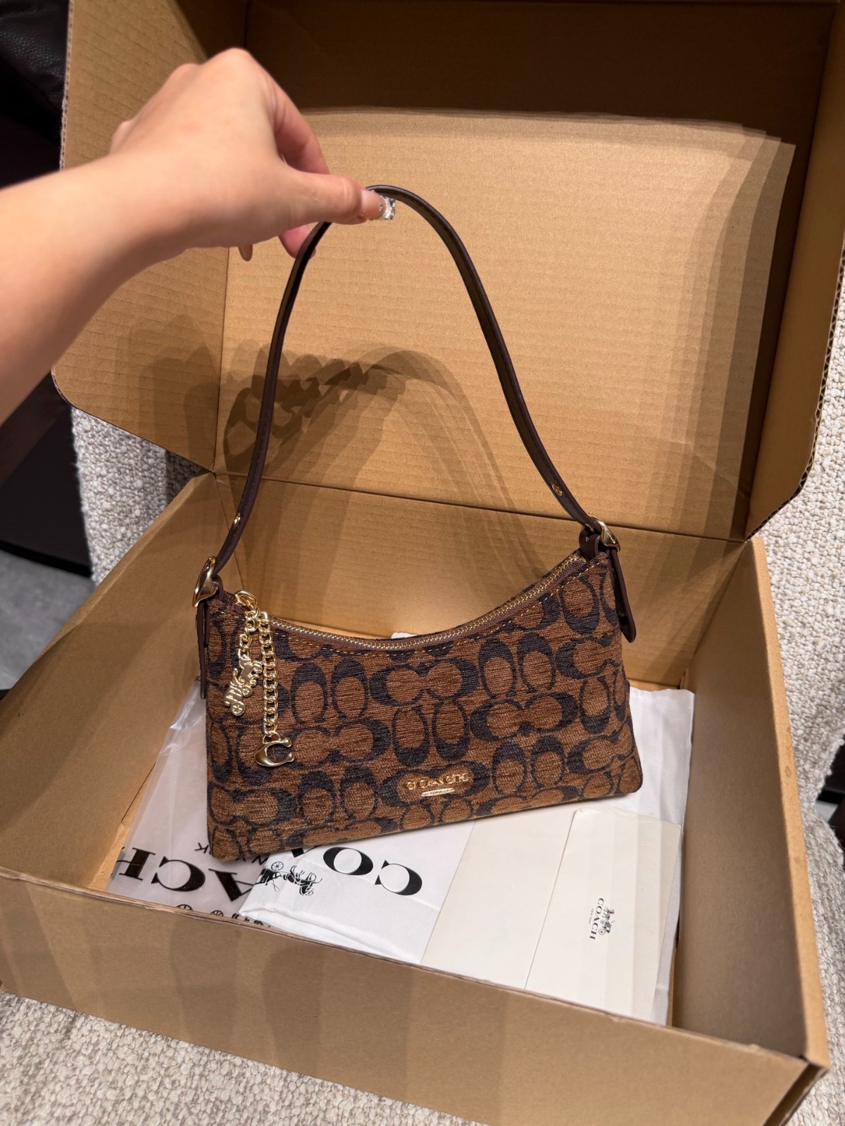 NWT CFN74 Emeilia Shoulder Bag In Signature Chenille Truffle NWT CFN74 Emeilia Shoulder Bag In Signature Chenille Truffle