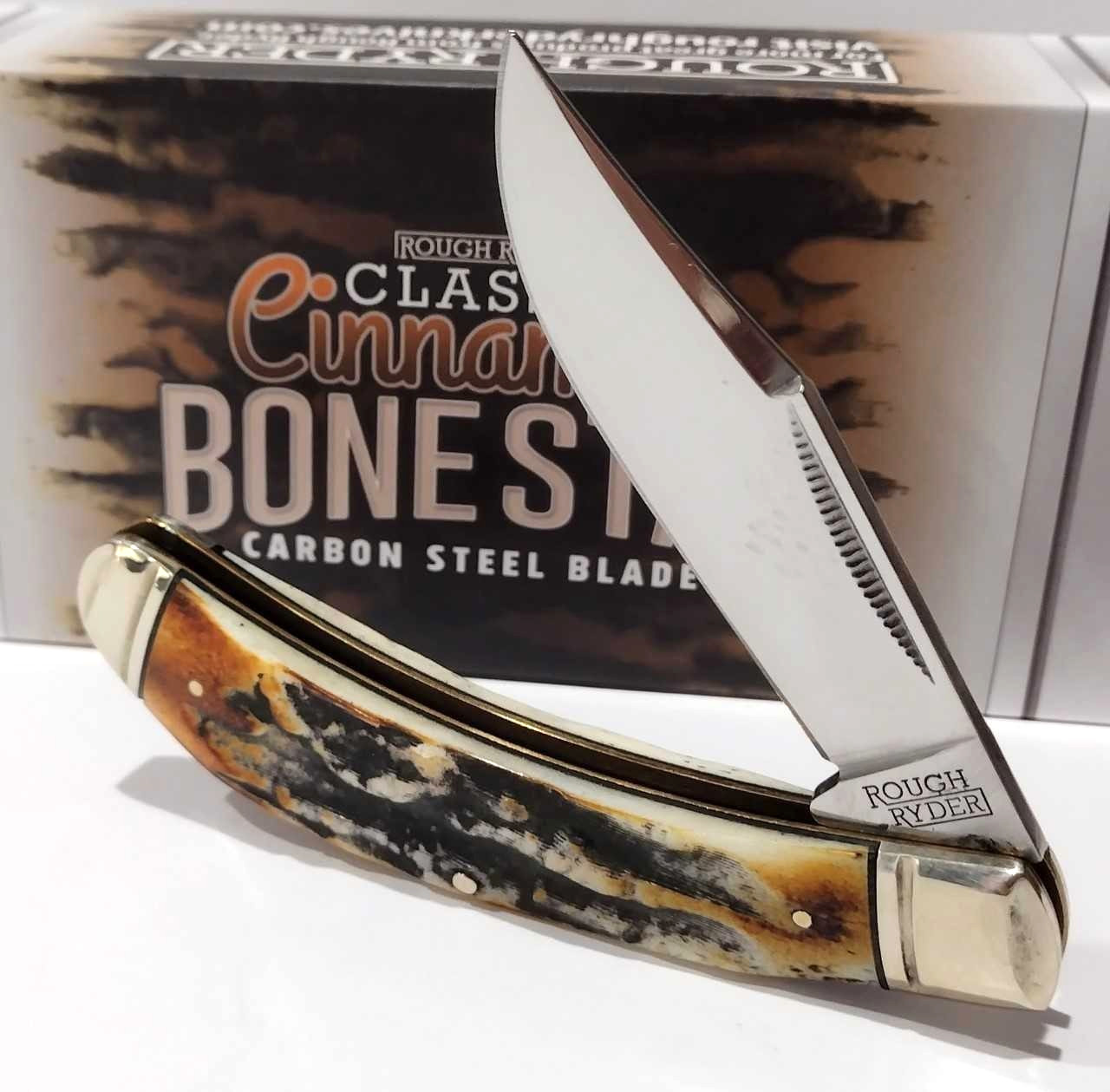Rough Ryder Brown Cinnamon Stag Bone Carbon Bow Trapper Pocket Knife RR2425 Rough Ryder Brown Cinnamon Stag Bone Carbon Bow Trapper Pocket Knife RR2425
