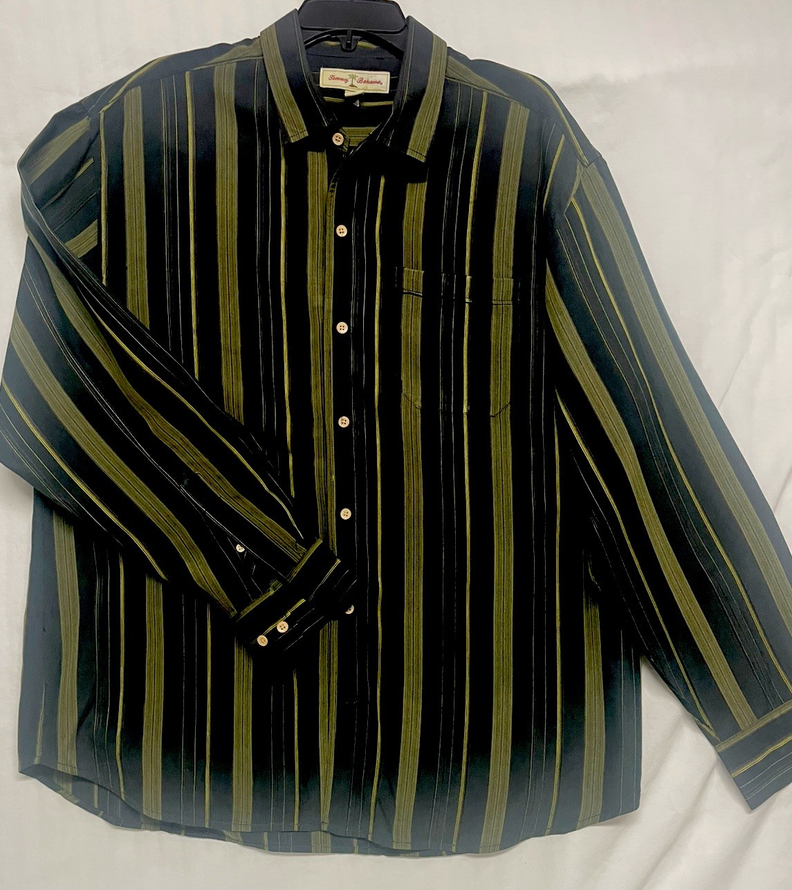 Tommy Bahama XL 100% silk striped button down long sleeve shirt