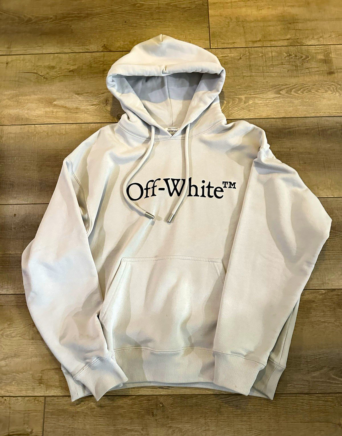 Off-White Men\'s White Graphic Print Fleece Pullover Hoodie Drawstring Size S