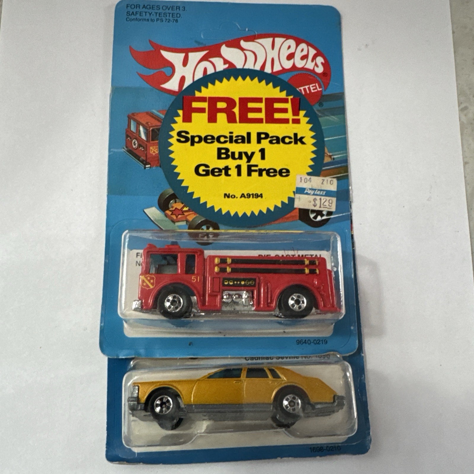 1981 Hot Wheels Special BOGO 2x Pack Gold Cadillac Seville Fire Eater New Rare 1981 Hot Wheels Special BOGO 2x Pack Gold Cadillac Seville Fire Eater New Rare