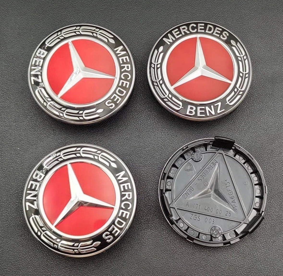 MERCEDES BENZ SET OF 4 BLACK-RED 75 mm/2.95in Wheel Center Caps Fits Most Models MERCEDES BENZ SET OF 4 BLACK-RED 75 mm/2.95in Wheel Center Caps Fits Most Models