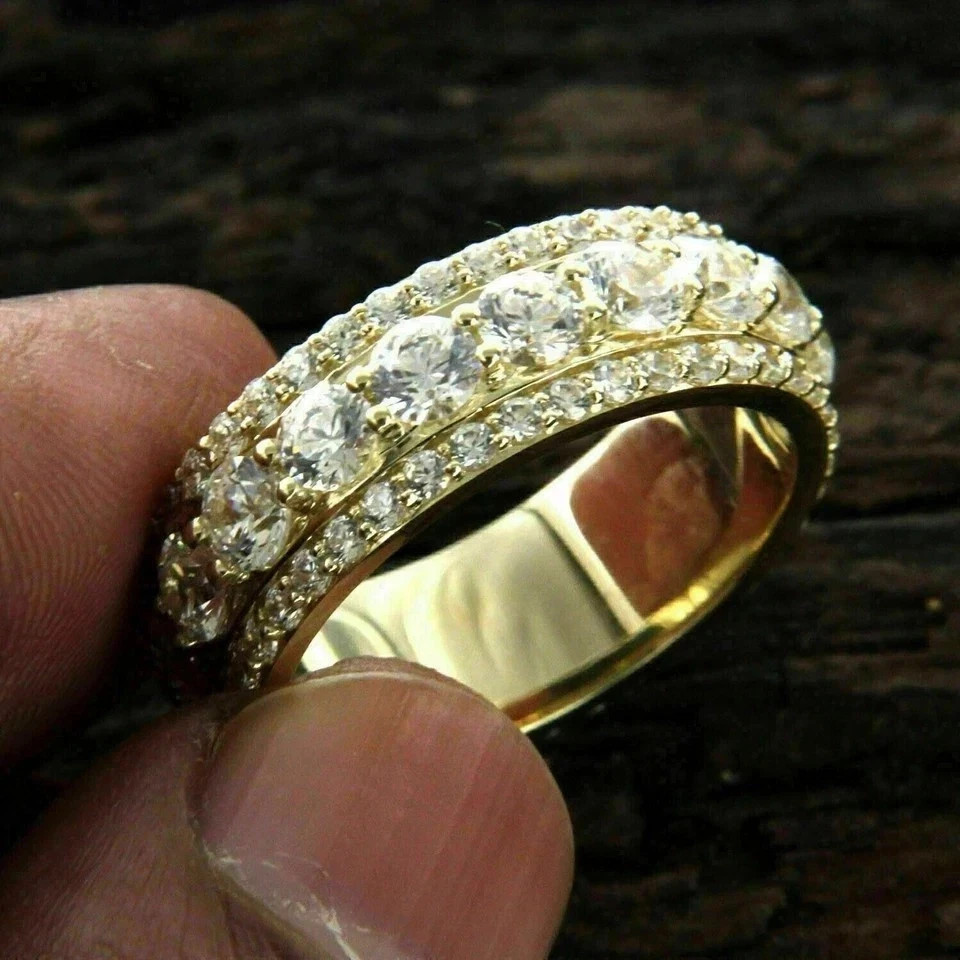 4Ct Round Cut Natural Diamond Enternity Engagement Band Ring 14K Yellow Gold 4Ct Round Cut Natural Diamond Enternity Engagement Band Ring 14K Yellow Gold