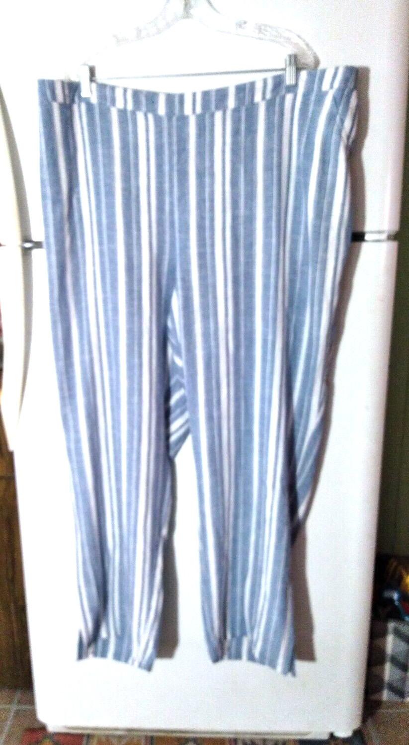 NEW CATHERINES BLUE & WHITE STRIPED LINEN LYNEN LINEN BLEND PANTS PLUS SIZE 3X