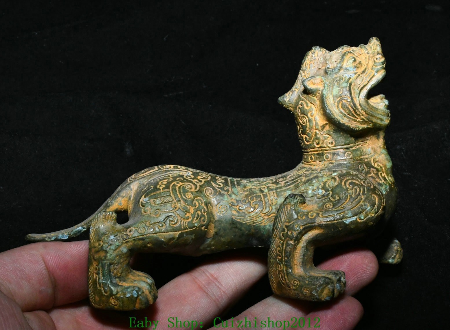 5.1\'\' Old Xizhou Dynasty Bronze Ware Dragon Loong Pixiu Brave troops Statue