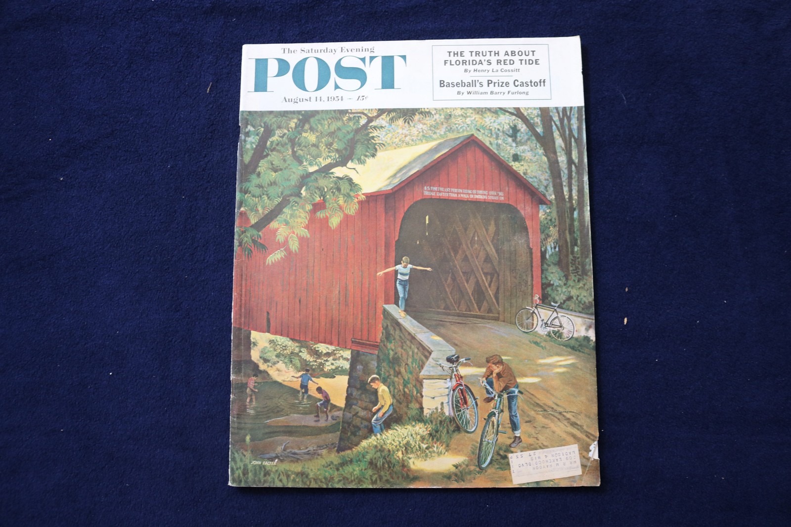 1954 AUGUST 14 THE SATURDAY EVENING POST MAGAZINE -COVERED BRIDGE COVER- E 34160