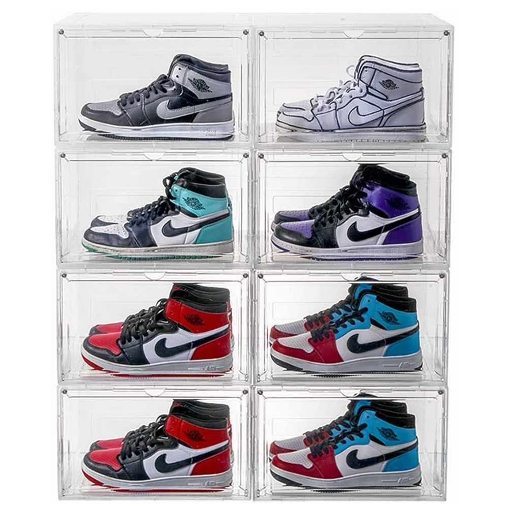 10x Magnetic Shoe Storage Boxes Clear Drop Side AJ Sneaker Organizer Case Solid