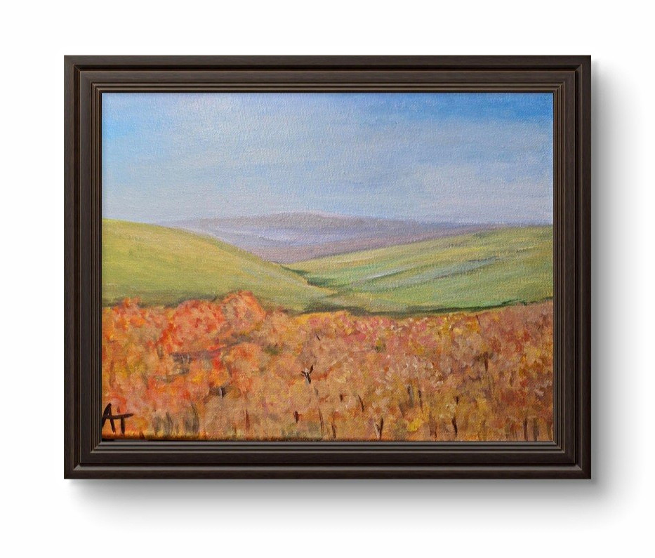 AT Signed Impressionist Fall Landscape Nature Painting on Canvas