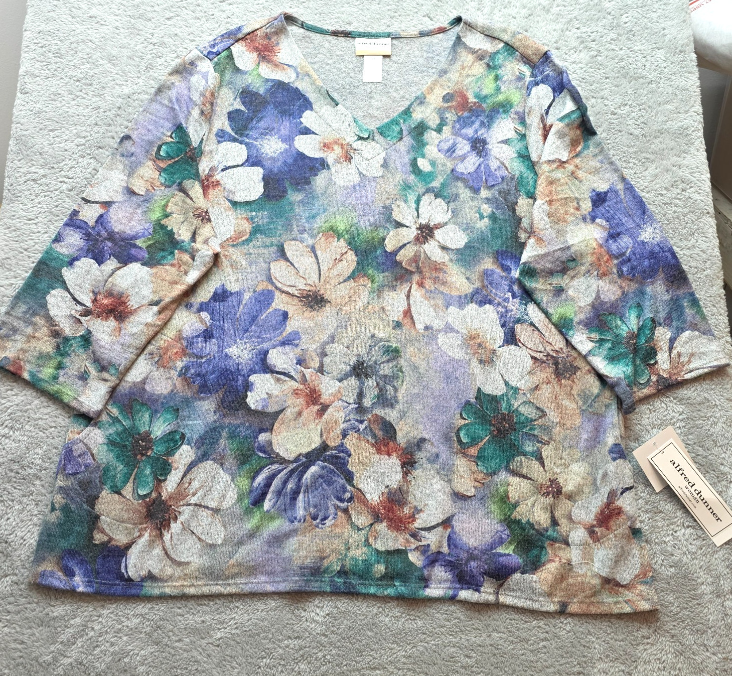 Alfred Dunner Blouse Women\'s Sz 2X Floral Boho French Quarter Top Pockets NWT