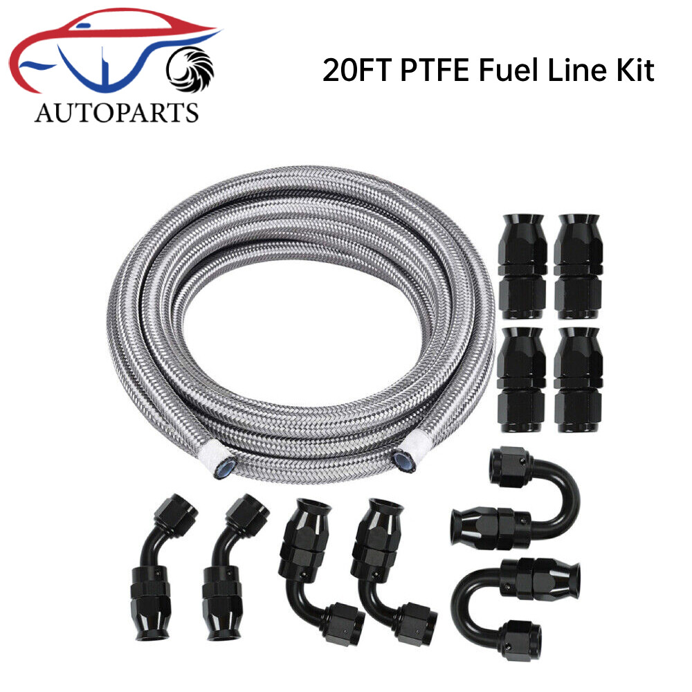 6/8/10AN Stainless Steel PTFE Fuel Line 20ft 10PCS Fittings Hose Kit E85 Silver
