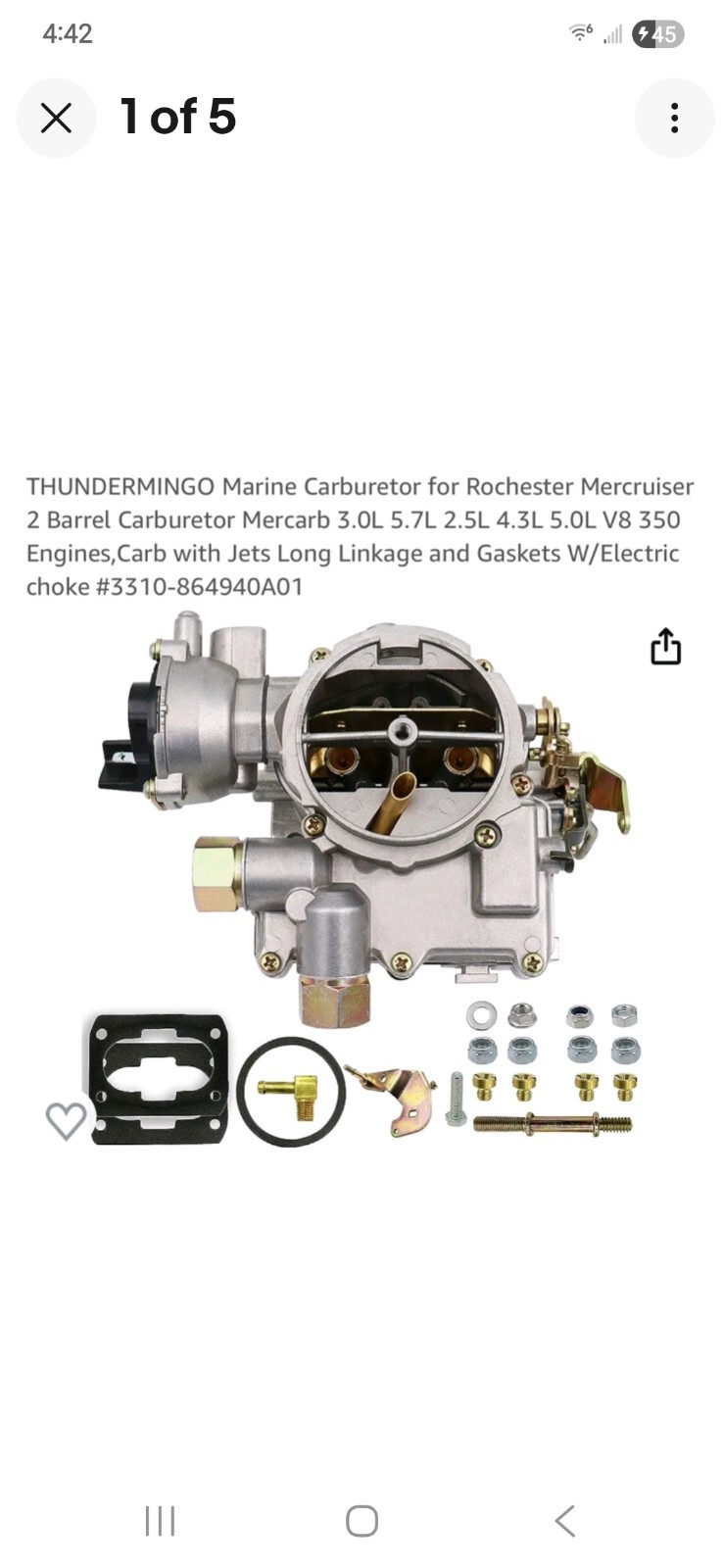 THUNDERMINGO Marine Carburetor for Mercruiser THUNDERMINGO Marine Carburetor for Mercruiser