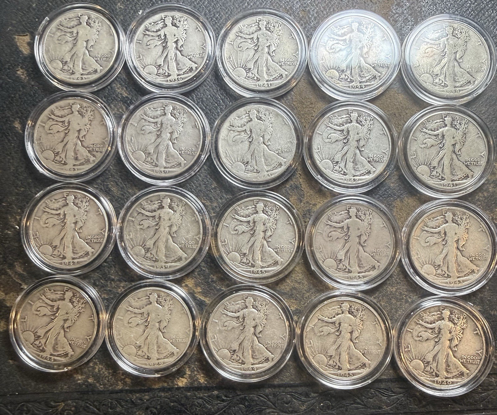 (20) Walking Liberty Half Dollars 90% Silver Roll $10 Ten In Denver Ten In San F