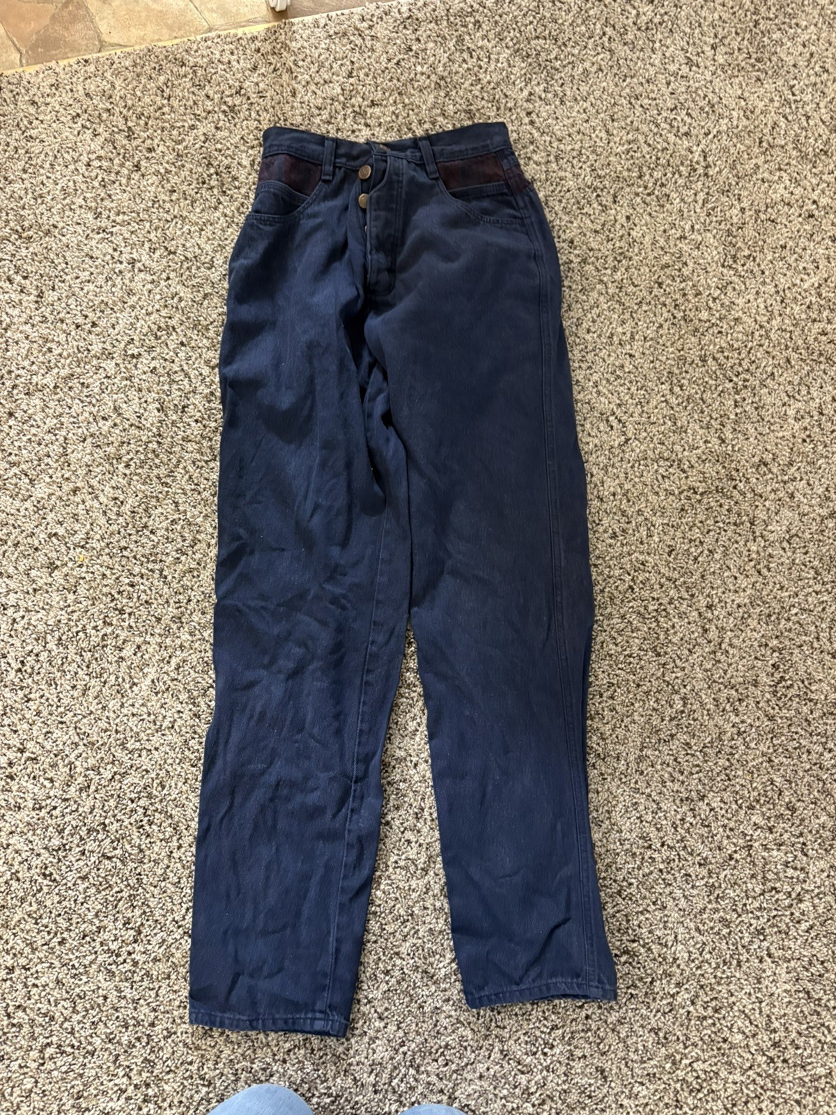 Vintage Wrangler Silverlake Button Fly Bare Back Jeans Blue W/Red Accent 32”x34”
