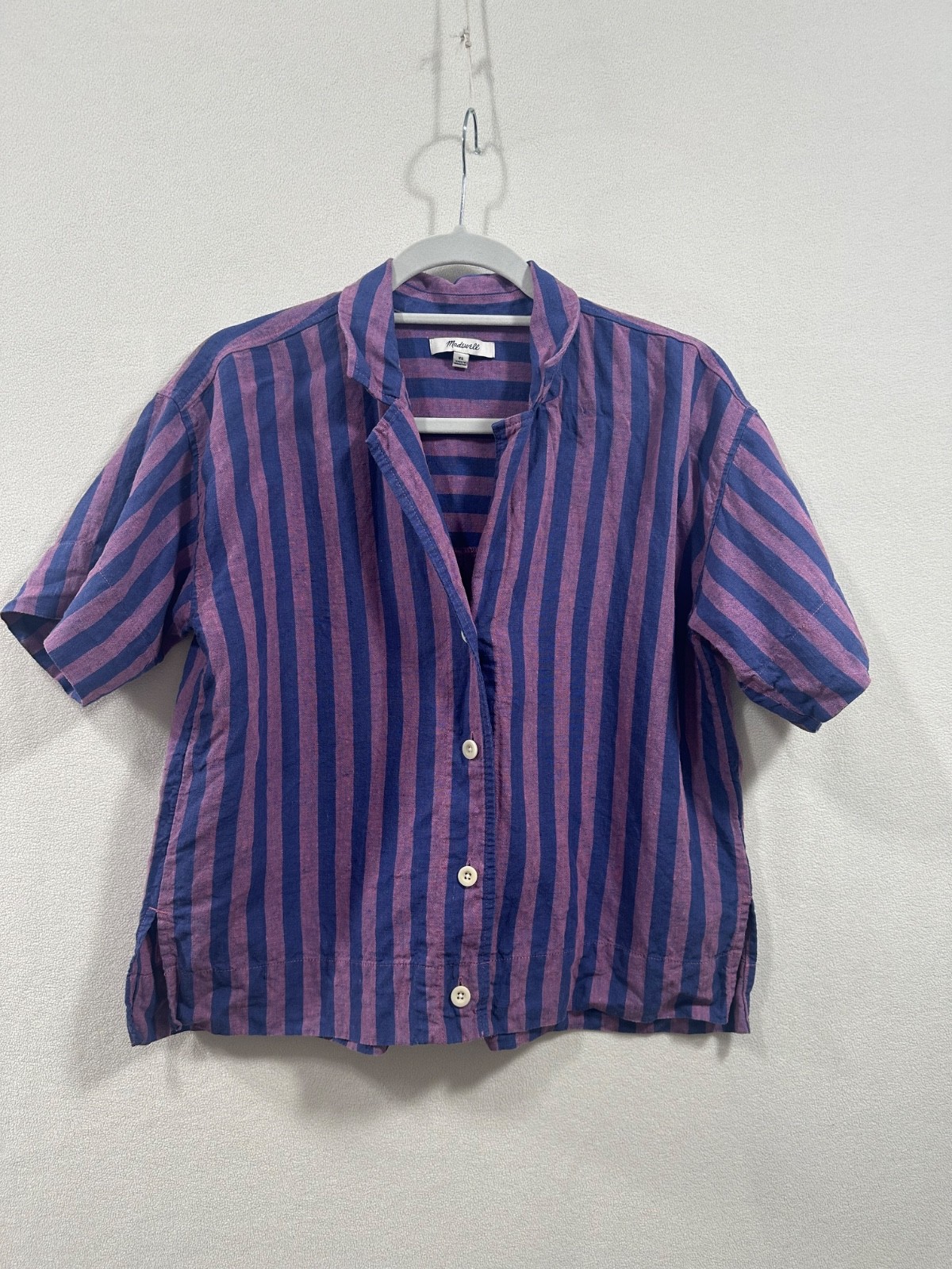 Madewell Striped Purple Linen Button Up XS Madewell Striped Purple Linen Button Up XS