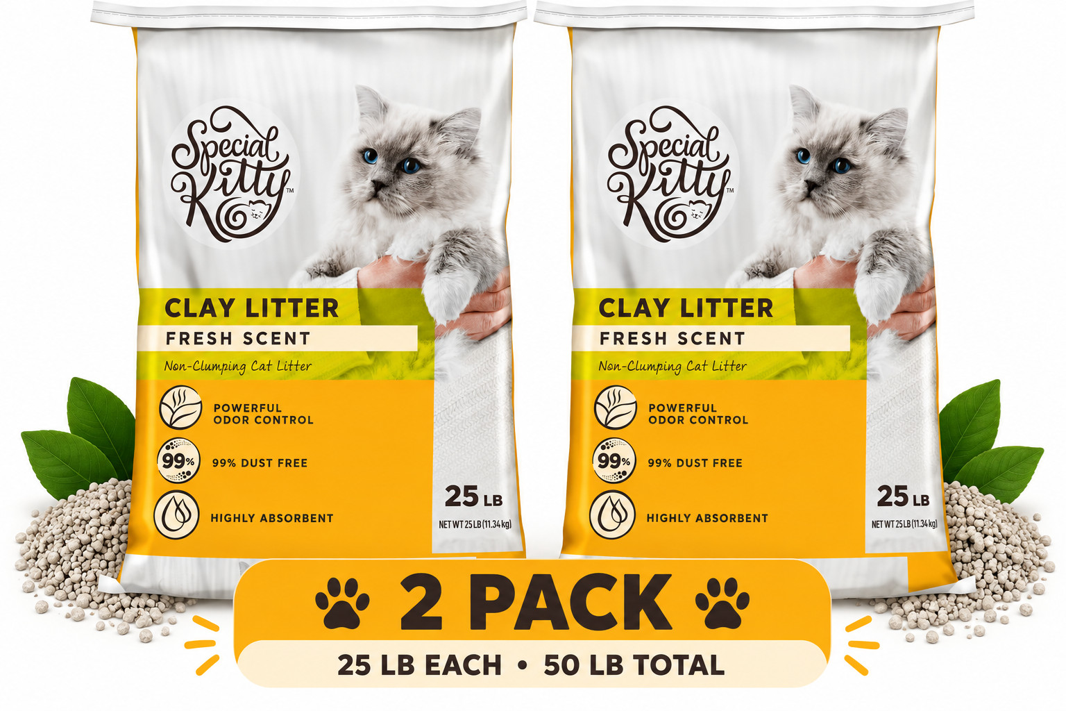 Special Kitty Non-Clumping Clay Cat Litter, Fresh Scent, 25 lb Bag, 2 Count