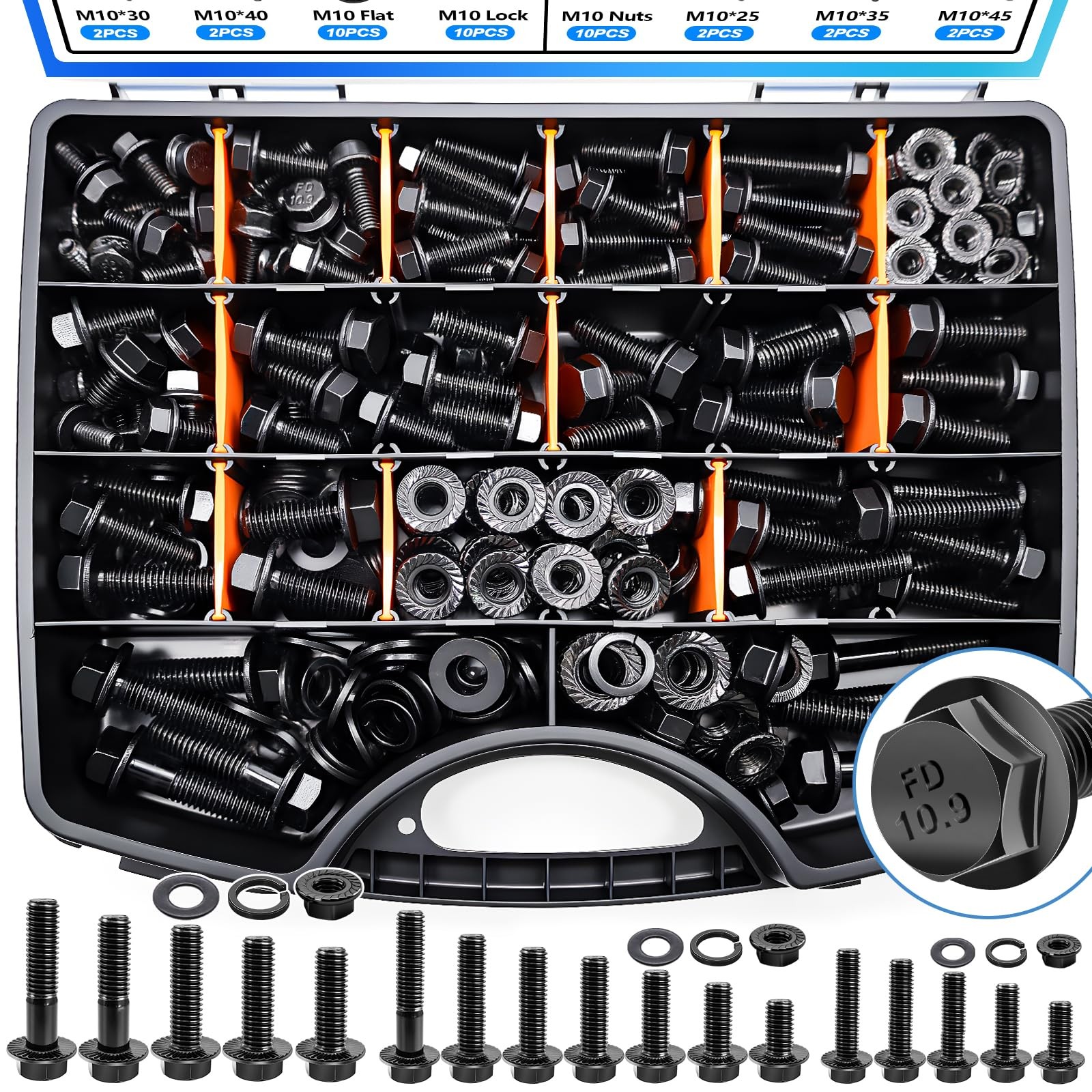 400Pcs Metric Flange Bolt Assortment, Nuts and Bolts Assortment Kit, 10.9 Grade