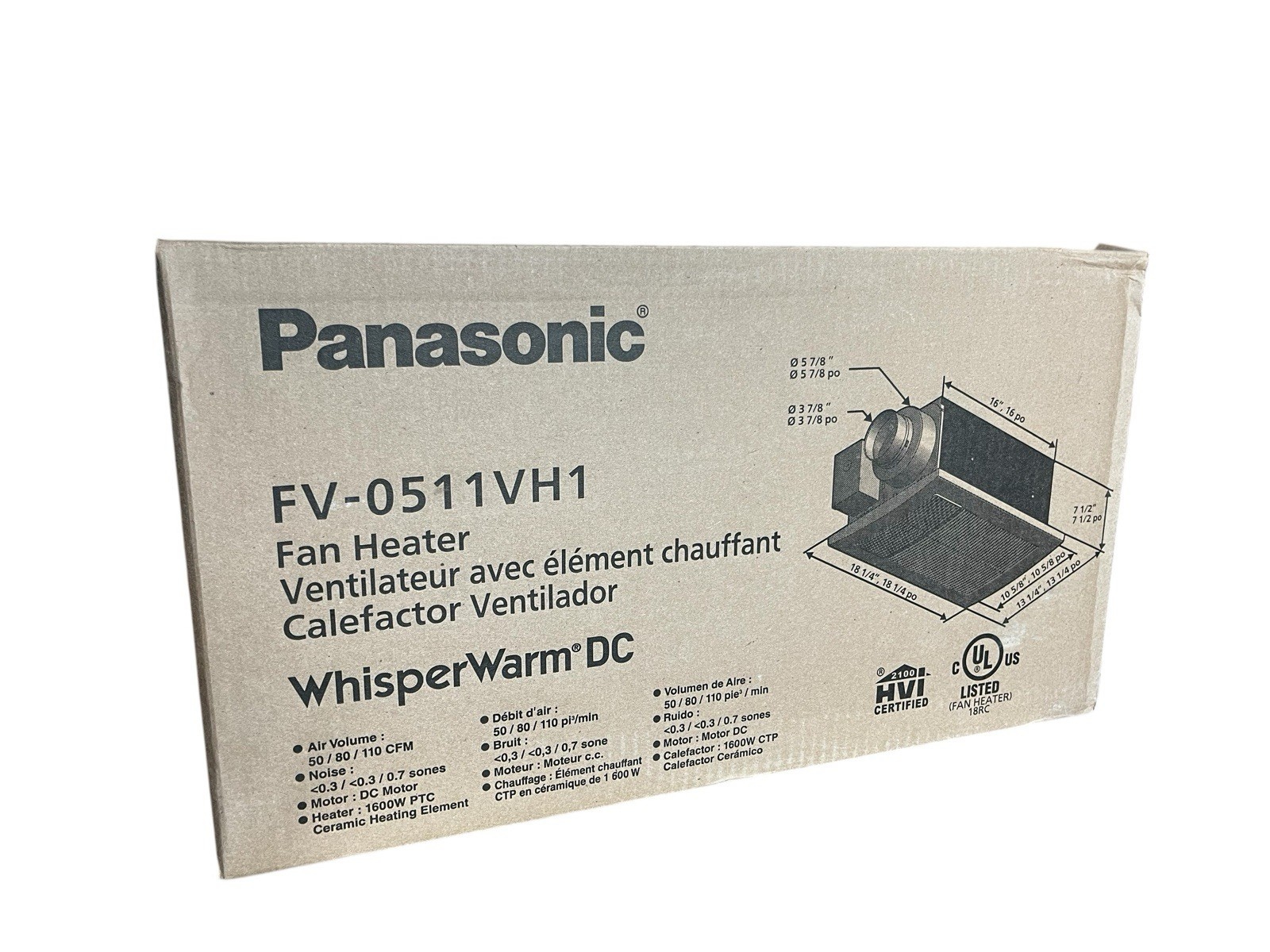 Panasonic FV-0511VH1 WhisperWarm DC Bathroom Fan Heater 50-110 CFM New-OB