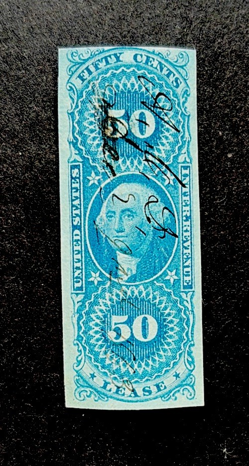 US Scott #R57a Superb Imperf 50c Lease 1st Issue Revenue CV$35