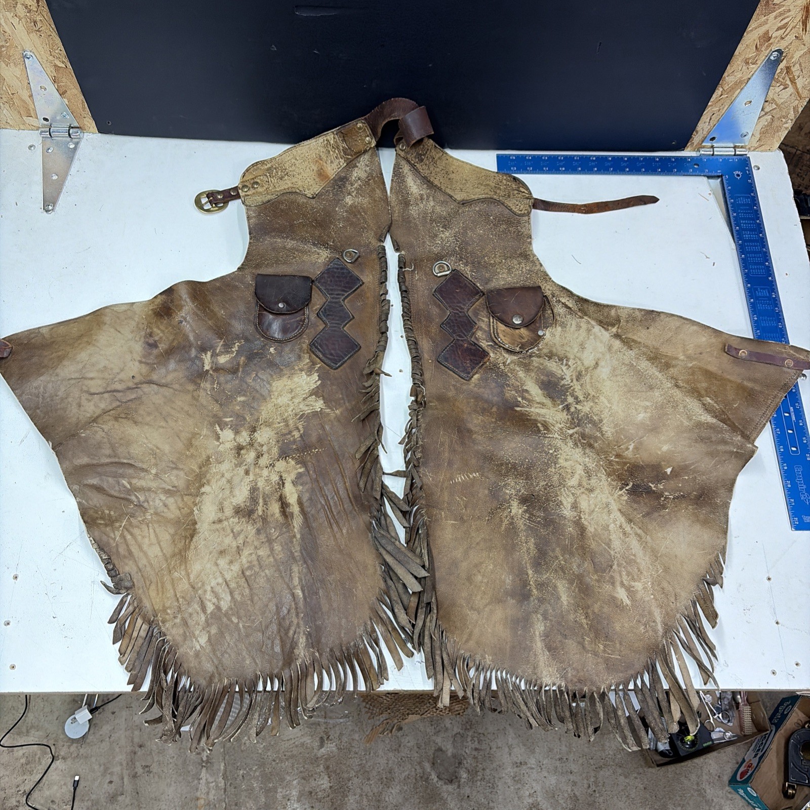 Vintage Bat Wing Western Leather Cowboy Chaps custom Great Patina Decor 