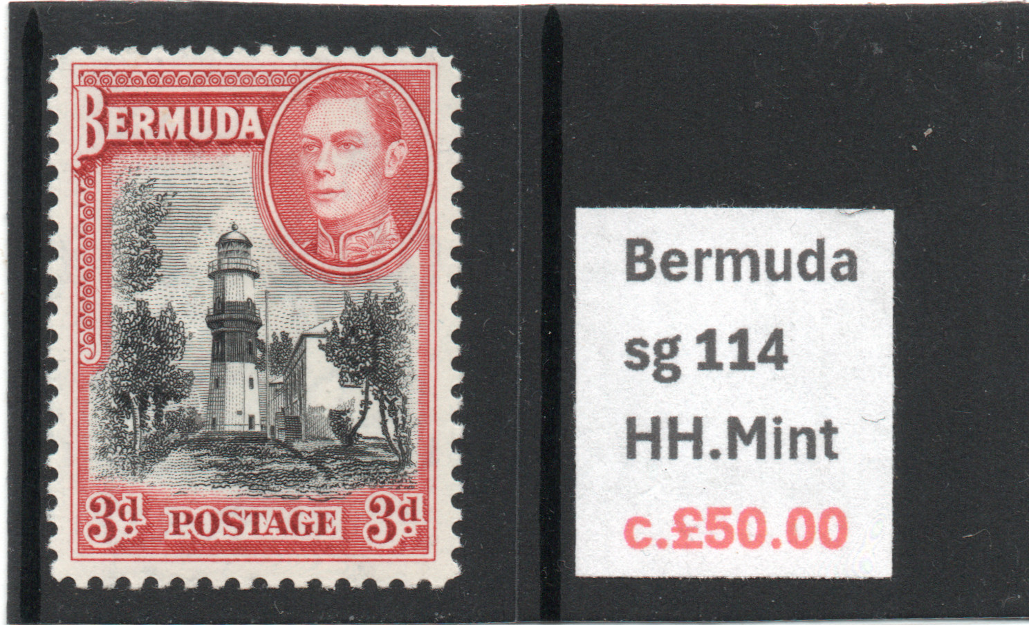 Bermuda GV1 1938 3d black & rose-red sg 114 HH.Mint  