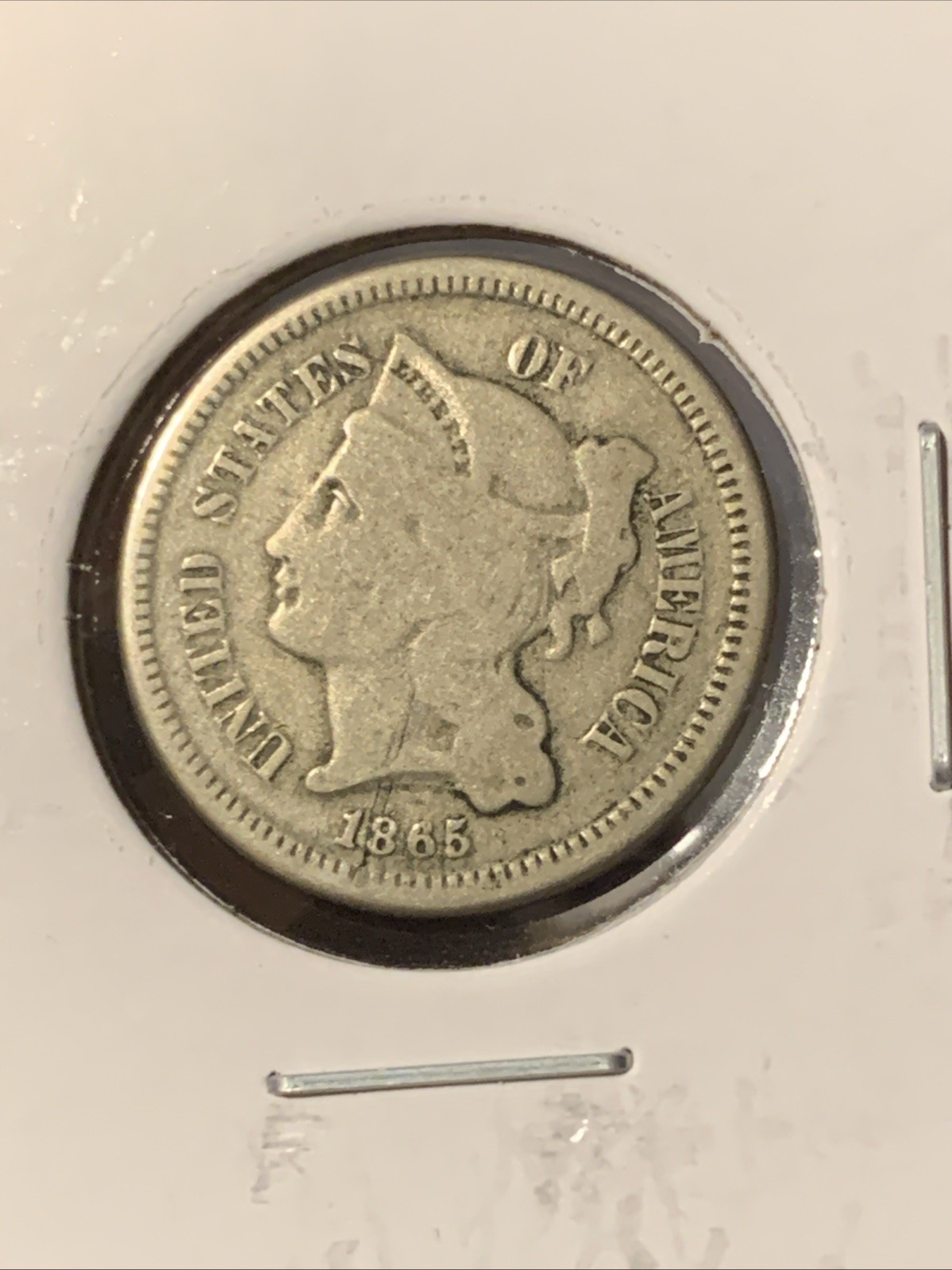 1865 Three Cent Nickel 3CN Nickel Coin G/VG Nice Coin