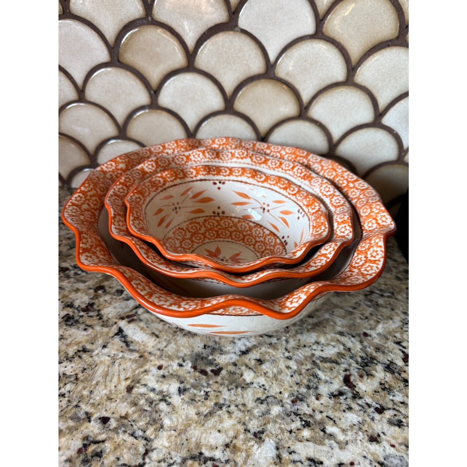 Old World Temp-Tations by Tara Orange Oven to Table 3 Bowl Set RARE