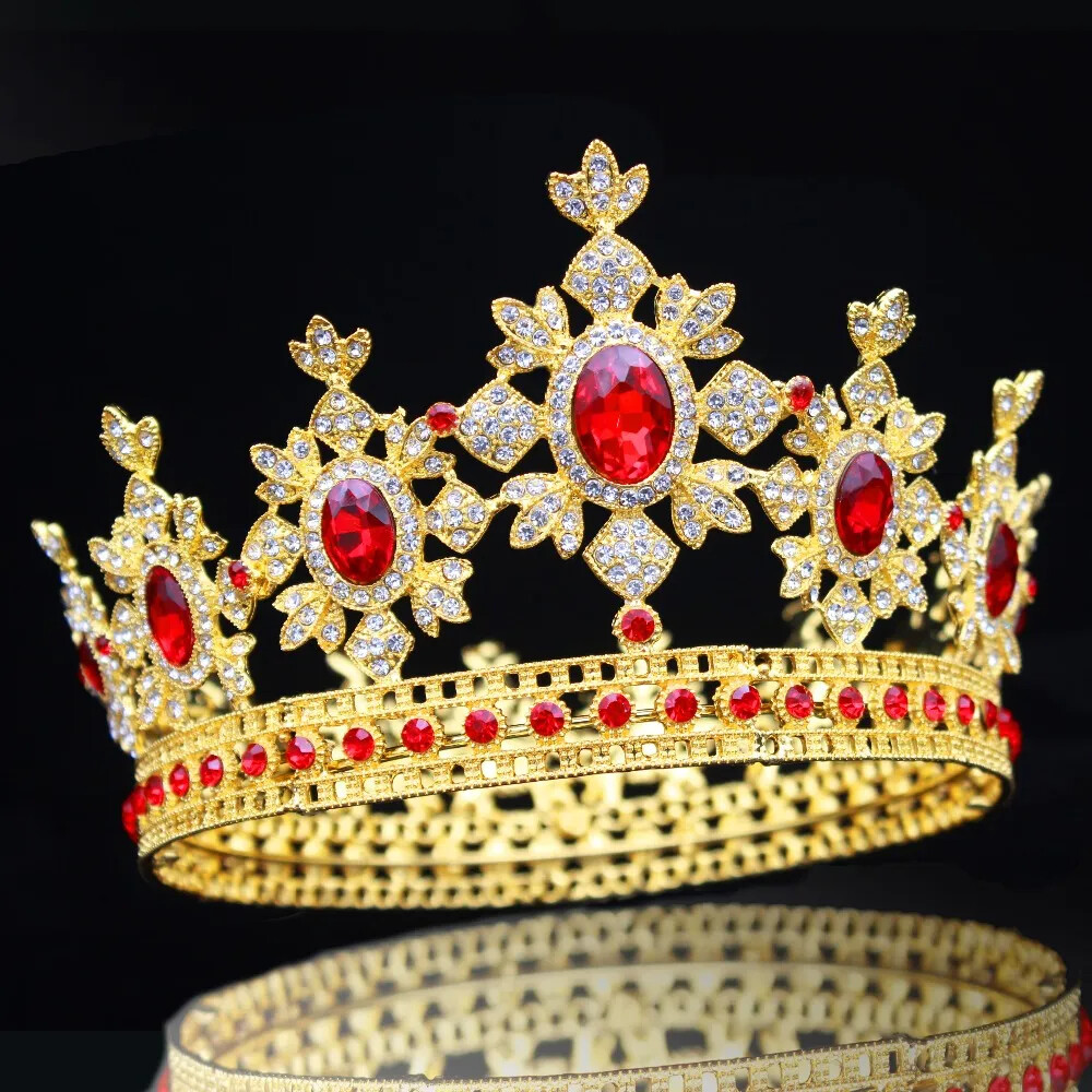 Luxury Gold Tiara - King Crown - Full Round Crystal Rhinestone