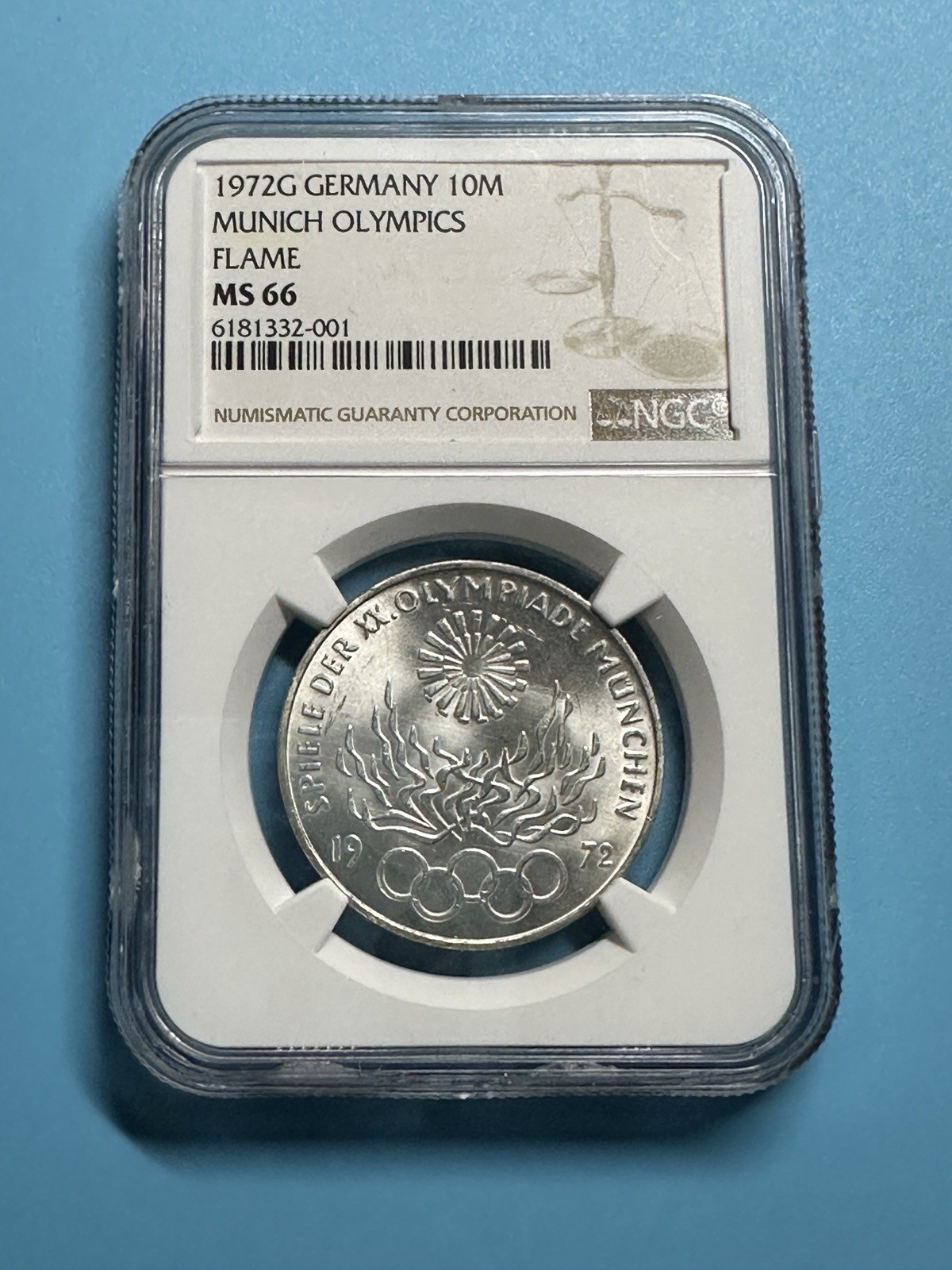 1972-G Germany 10 Mark Munich Olympics – Flame，NGC MS66。