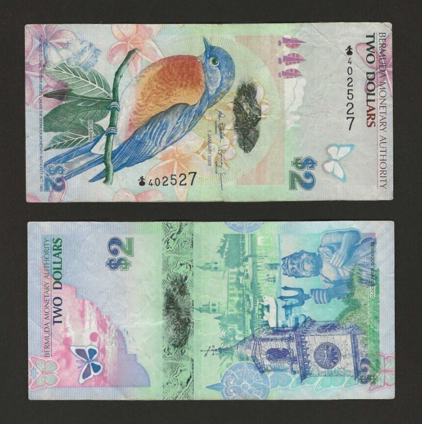 BERMUDA $2 Dollars 2009, P-57a, ONION PREFIX, Richardson / Simmons, Circulated