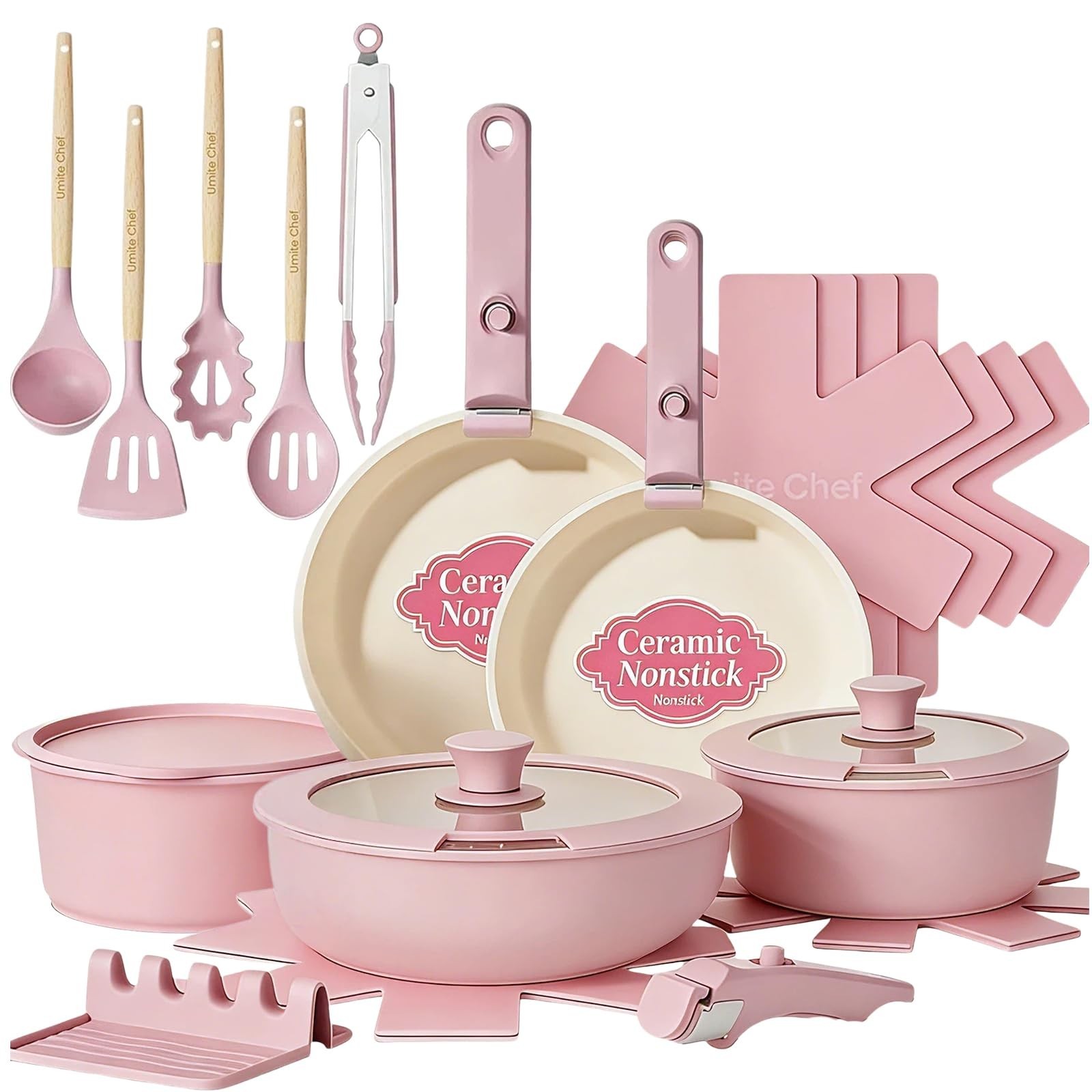 21-Piece Nonstick Ceramic Cookware Set, Stackable & Oven Safe, Induction Ready,
