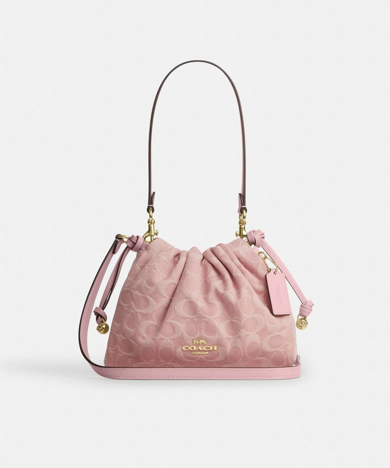 COACH Faye Drawstring Bag Signature Denim Light Pink CFD03 IMNH1 Auth New JP