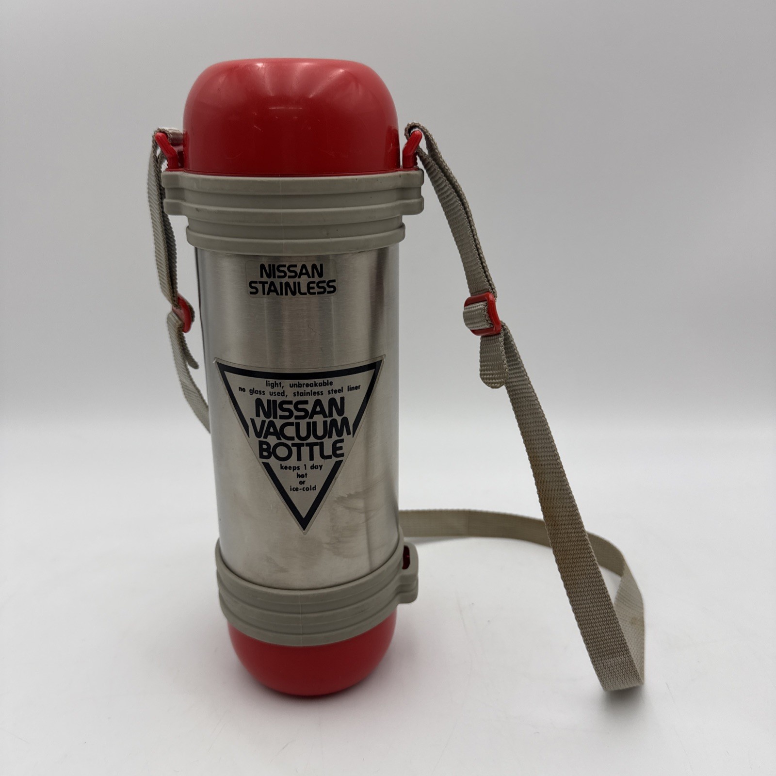 VTG Rare Nissan Stainless Red Thermos Vacuum Flask Insulated 1 Day Hot Cold 0.9L