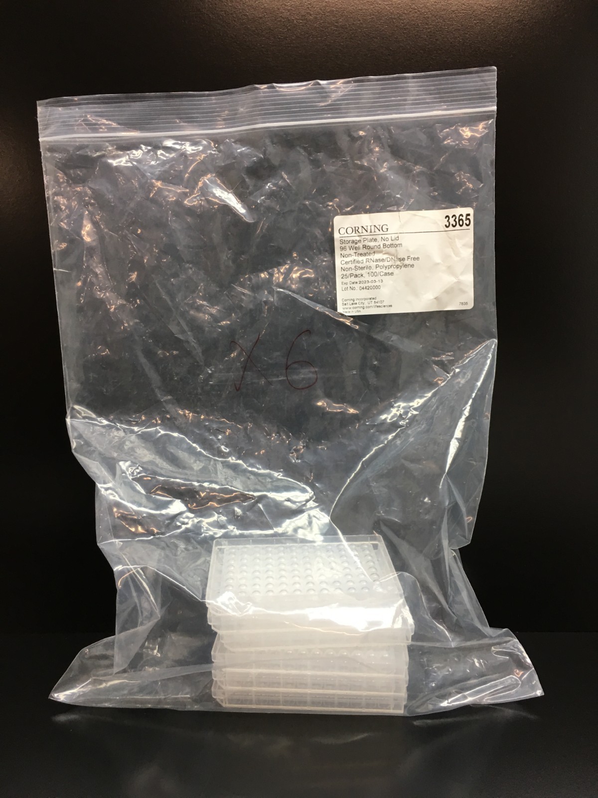 Corning REF 3365 Clear Round Bottom 96 Well  Not Treated Microplate Lot 6 PCS