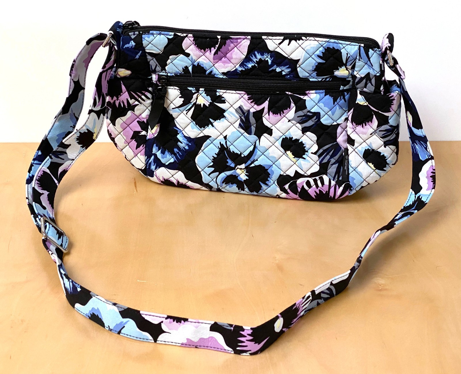 NWOT Vera Bradley On-The-Go Crossbody Bag in Plum Pansies - 100% Cotton